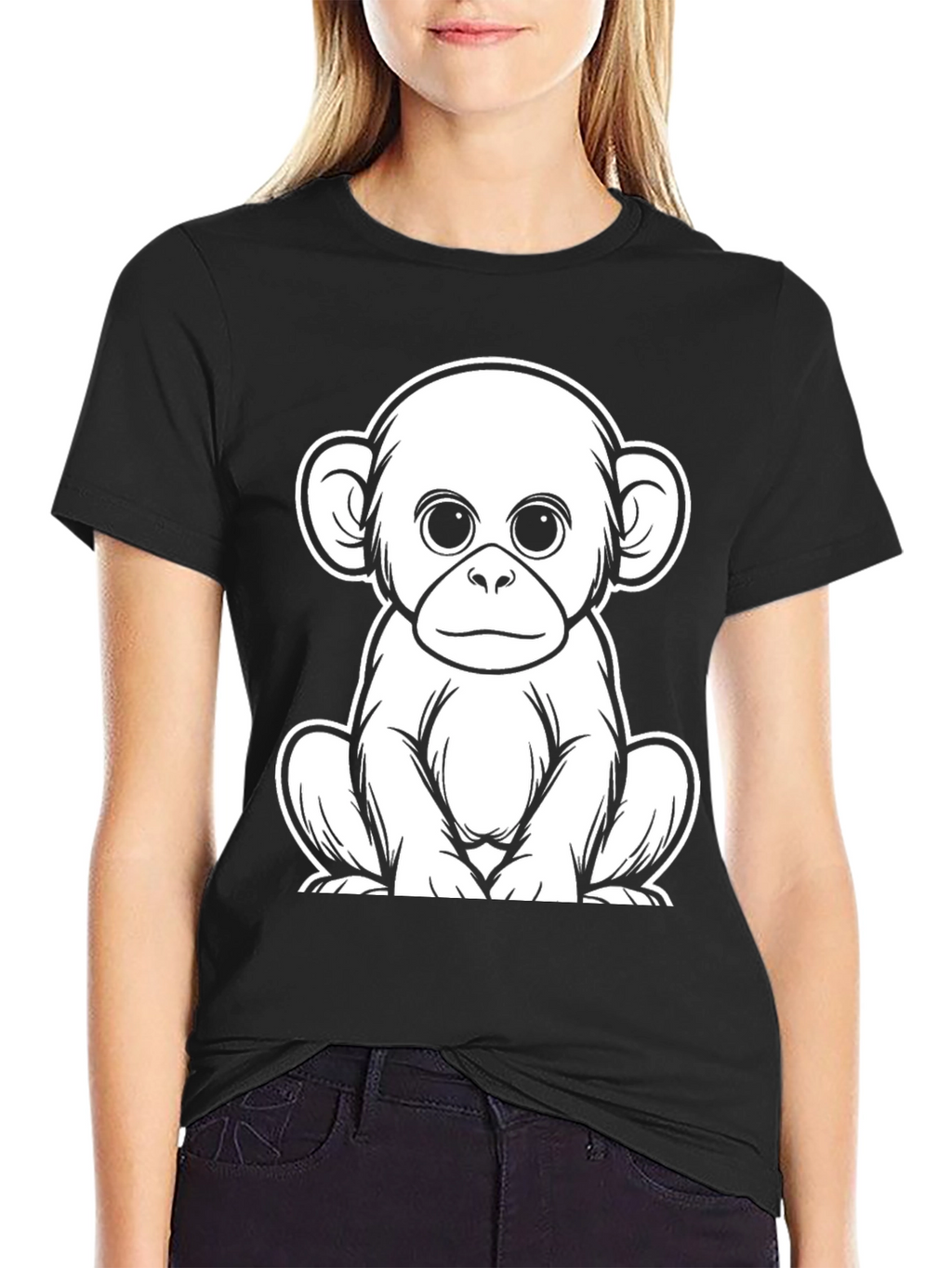 Cute Monkey Graphic Tee - Black
