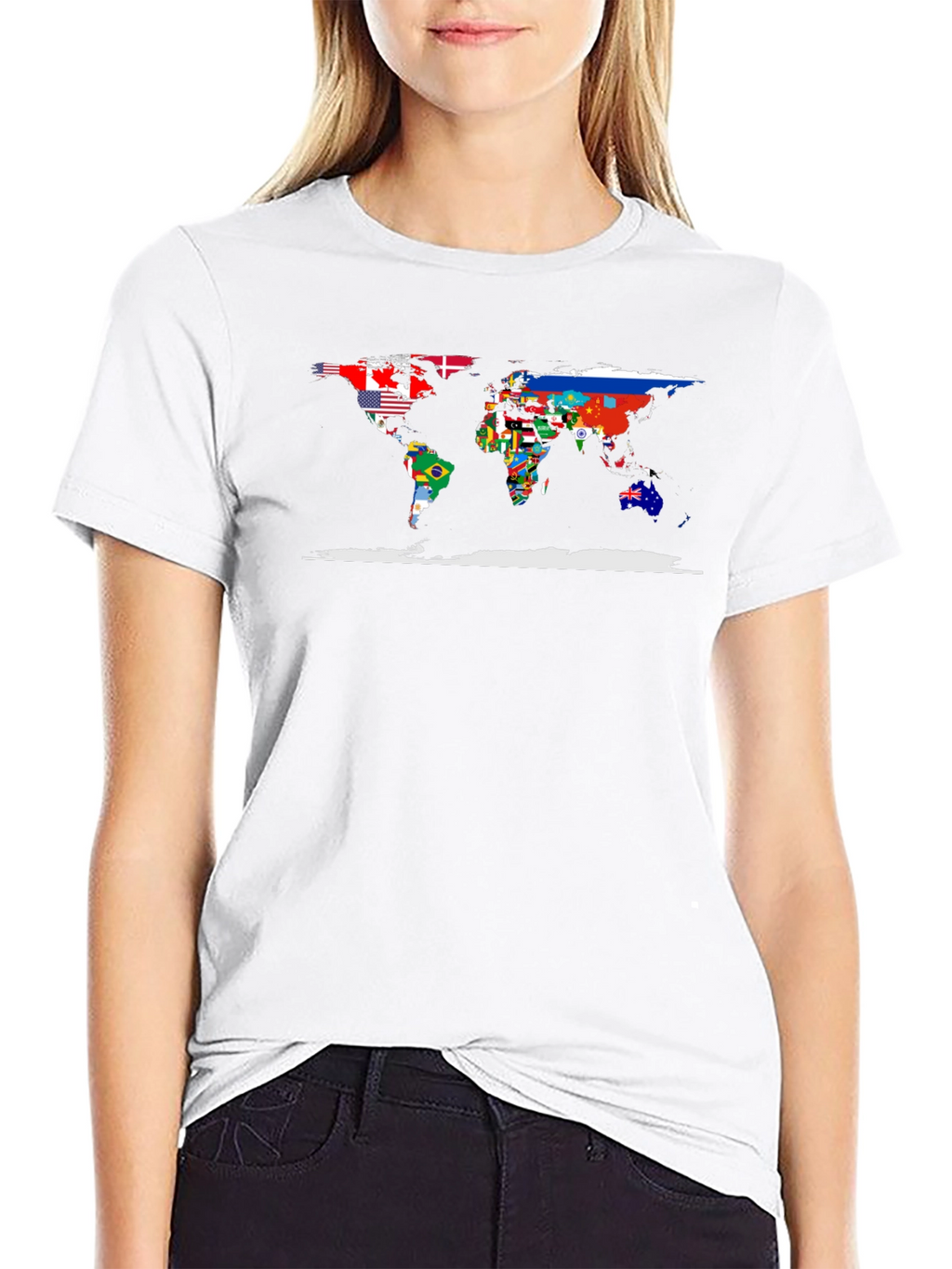 World Flags Map Black T-Shirt
