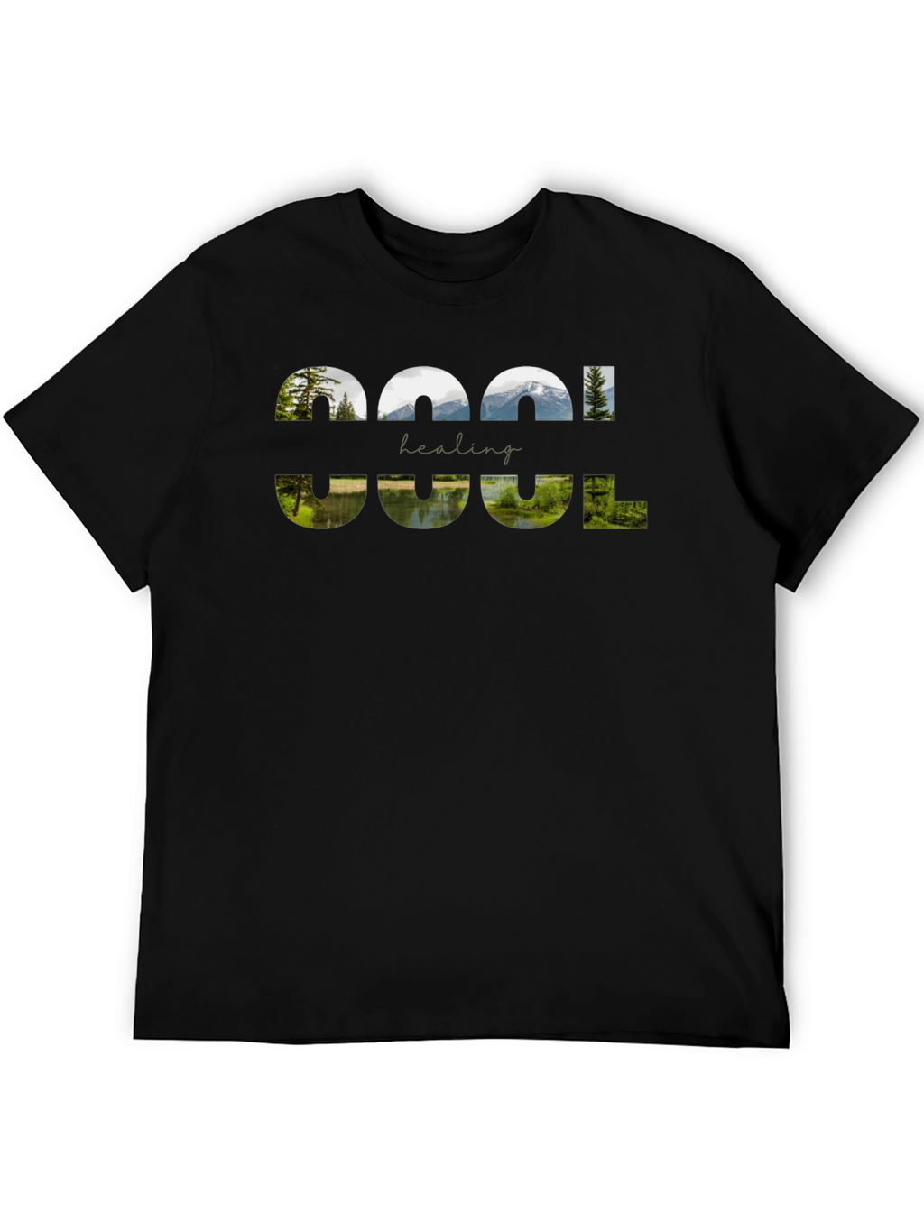 Cool Healing Nature Graphic Black T-Shirt