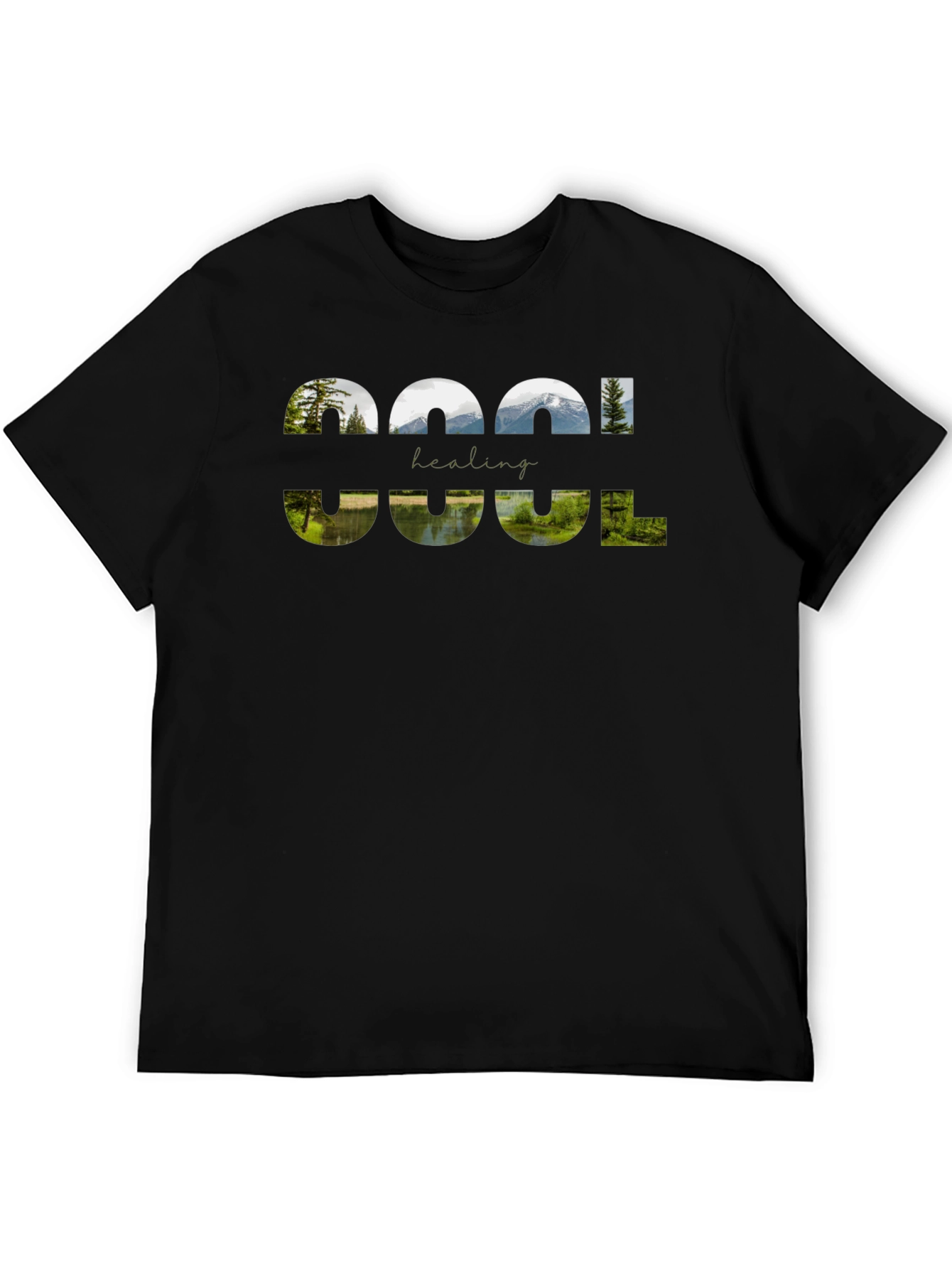 Cool Healing Nature Graphic Black T-Shirt