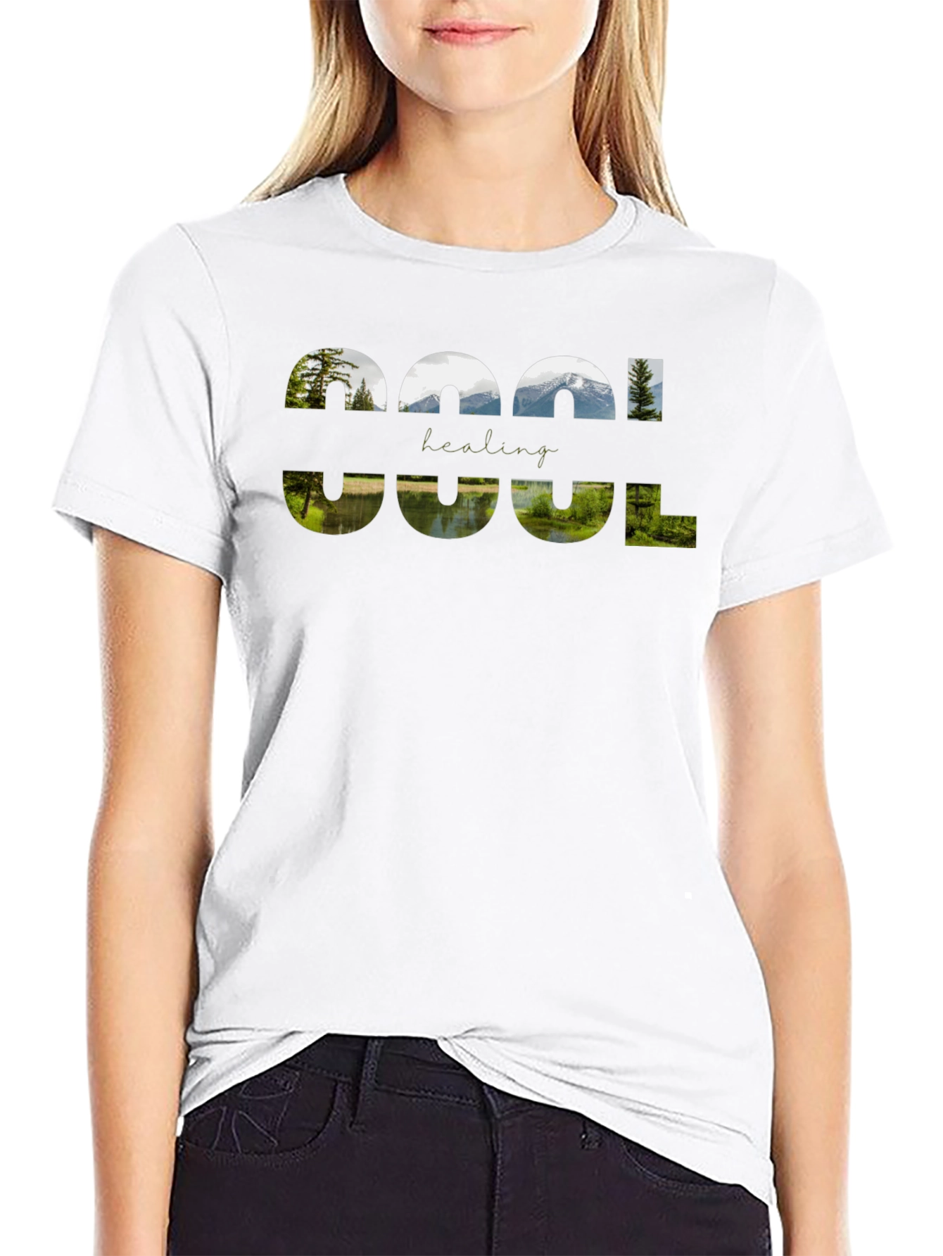 Cool Healing Nature Graphic Black T-Shirt