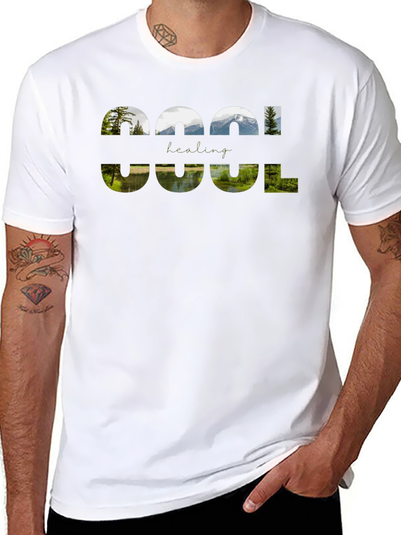 Cool Healing Nature Graphic Black T-Shirt