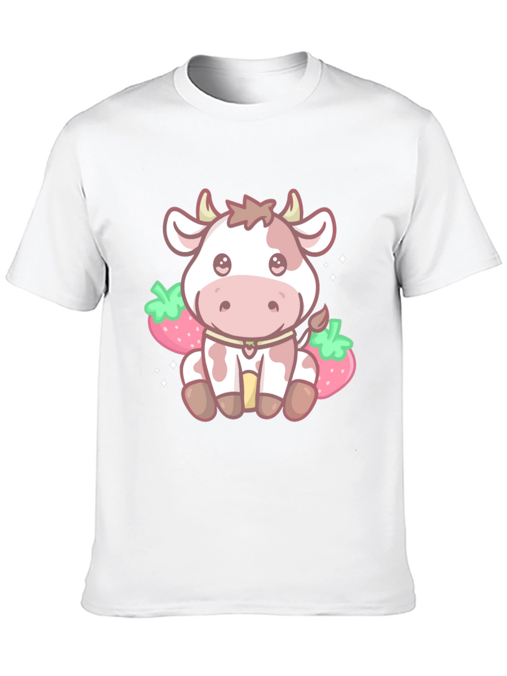 Kawaii Cow & Strawberry Graphic Tee - Black
