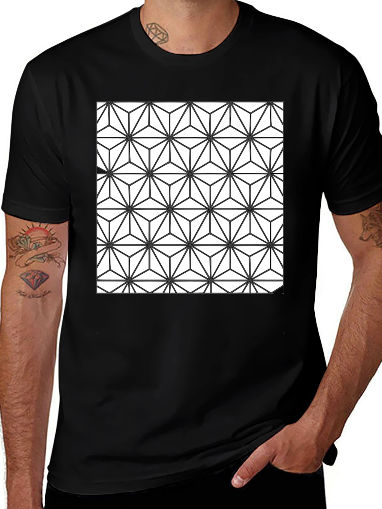 Geometric Pattern Black T-Shirt for Men