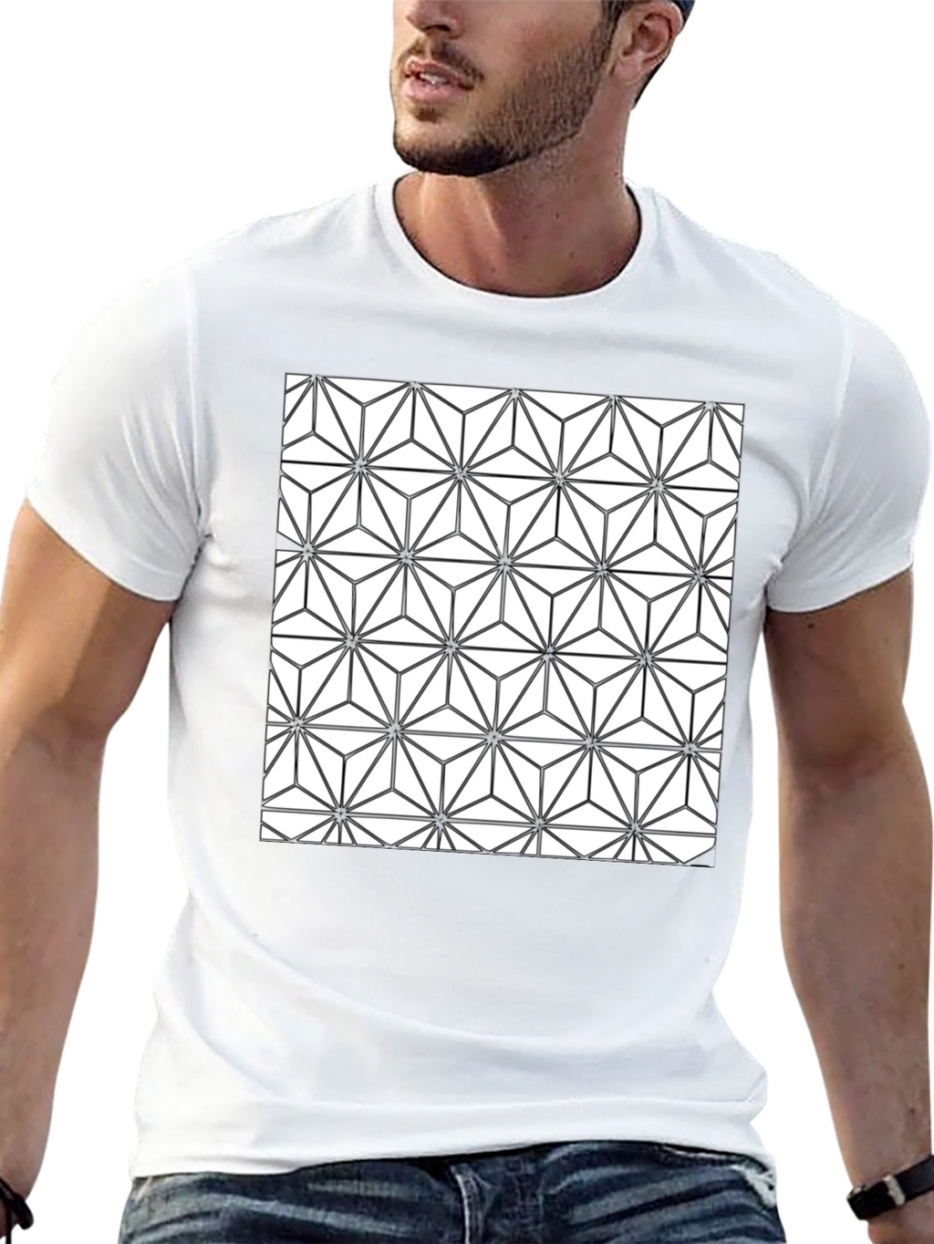 Geometric Pattern Black T-Shirt for Men