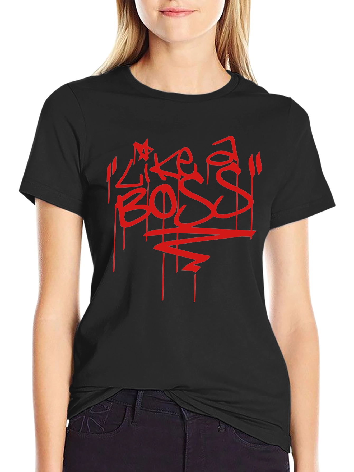 Like a Boss Graphic Tee - Red Print on Black