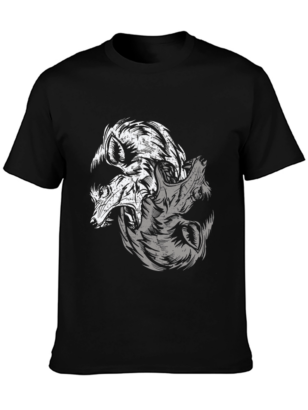 Yin Yang Wolves Graphic Black T-Shirt