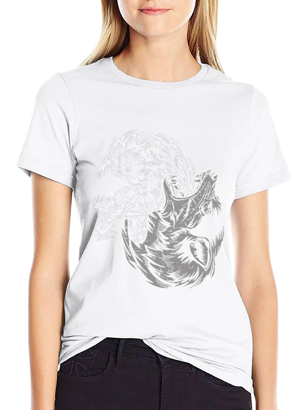 Yin Yang Wolves Graphic Black T-Shirt