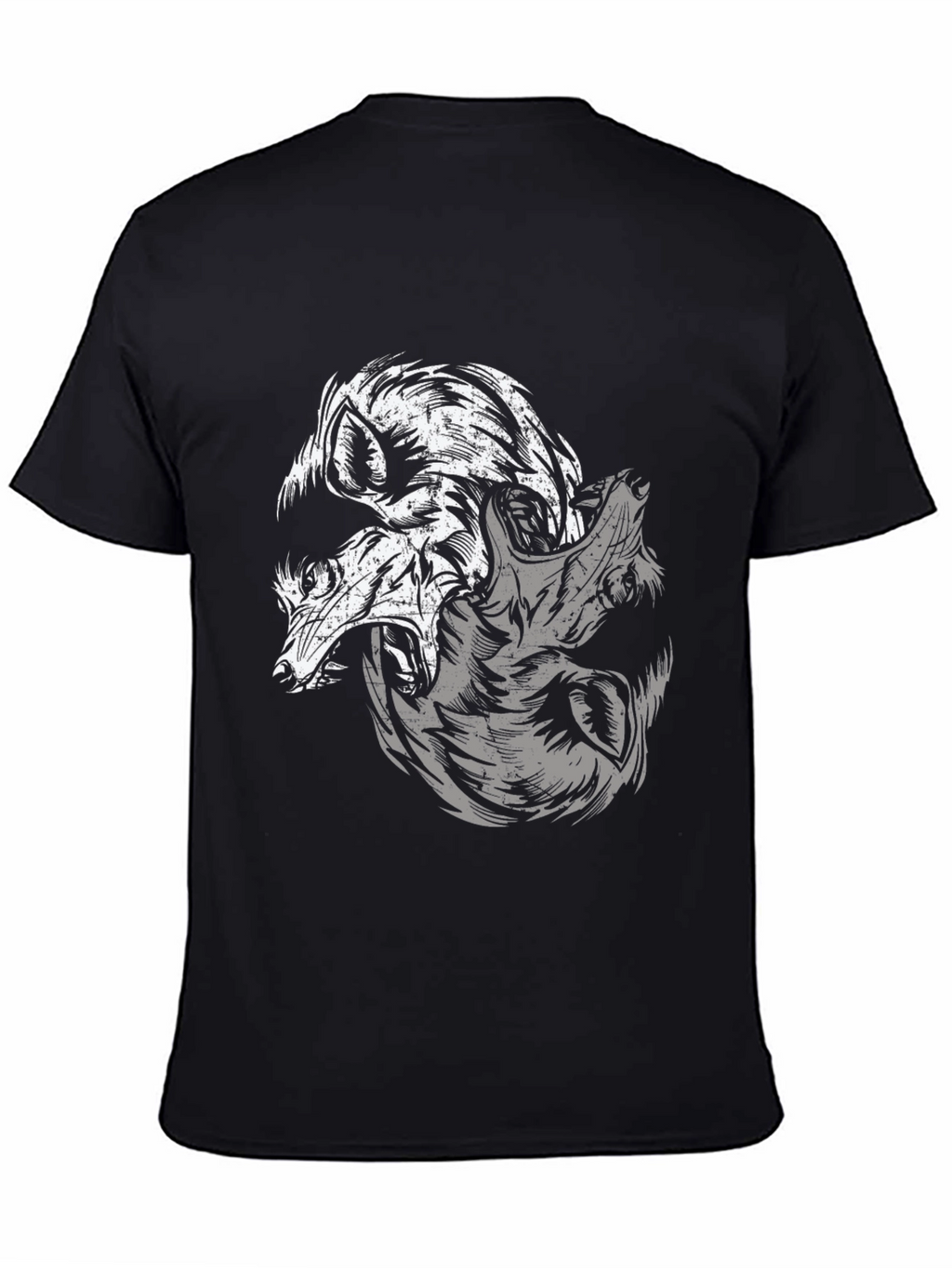 Yin Yang Wolves Graphic Black T-Shirt