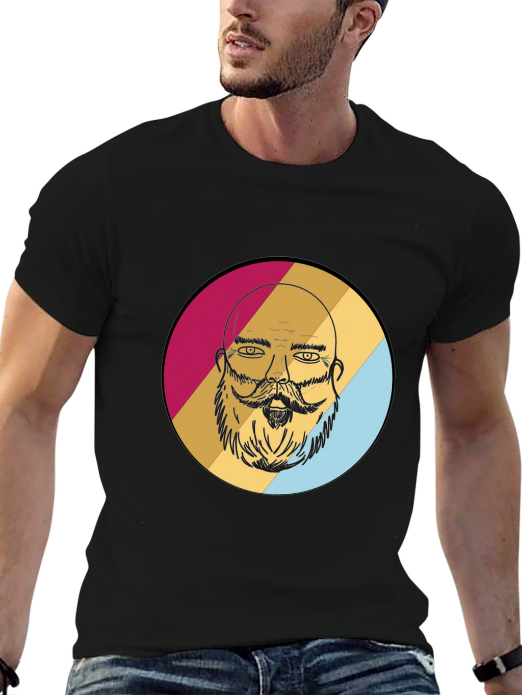 Bearded Man Graphic Tee - Retro Style
