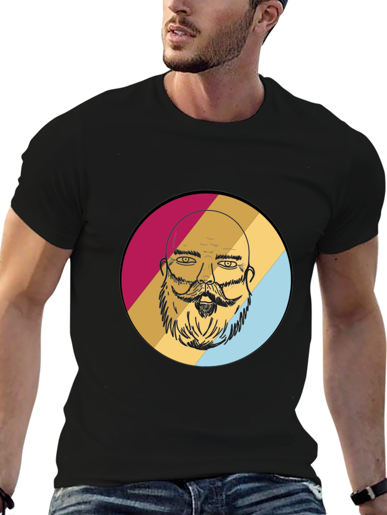 Bearded Man Graphic Tee - Retro Style