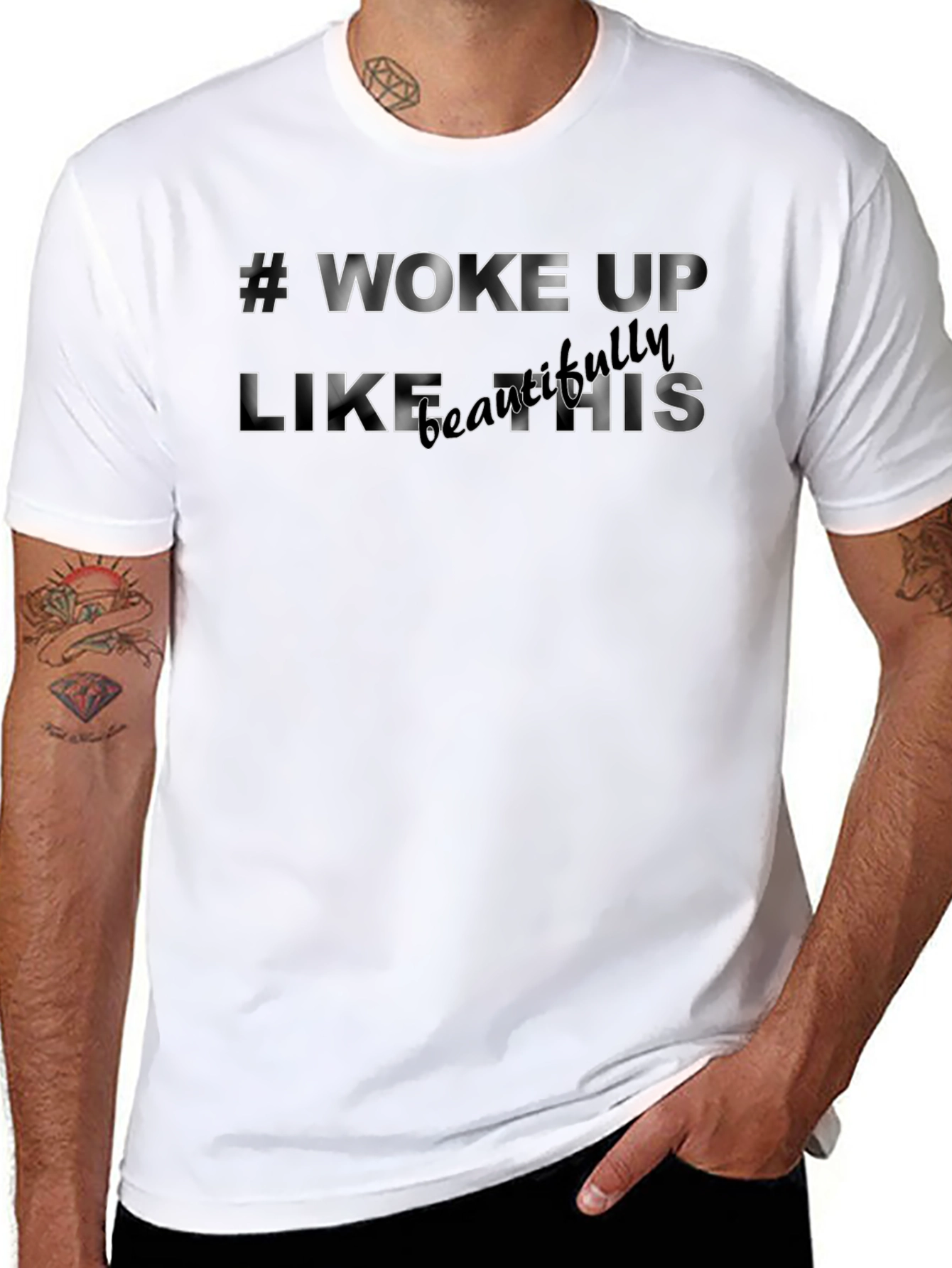 #Woke Up Like This Black Graphic T-Shirt