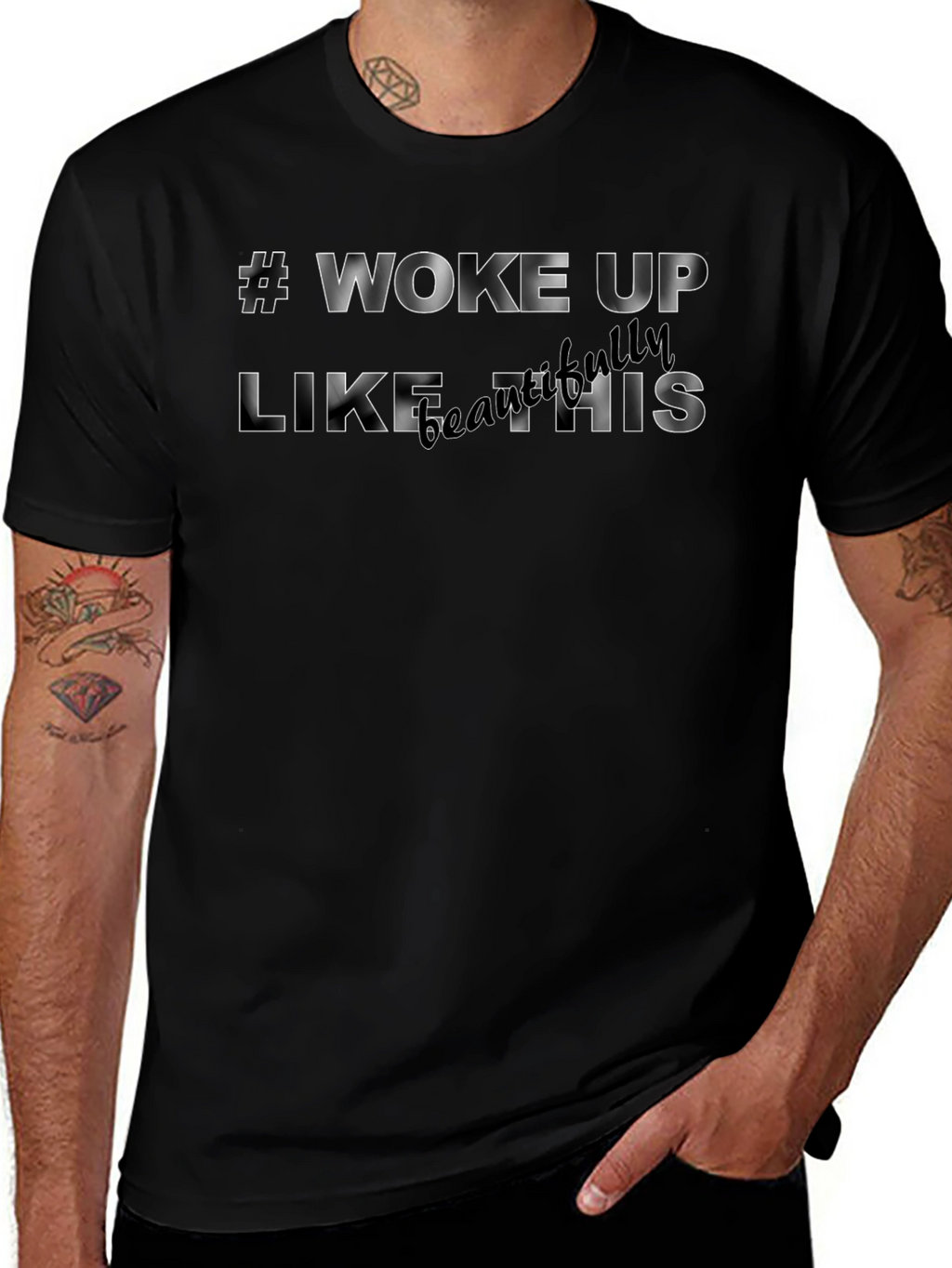 #Woke Up Like This Black Graphic T-Shirt