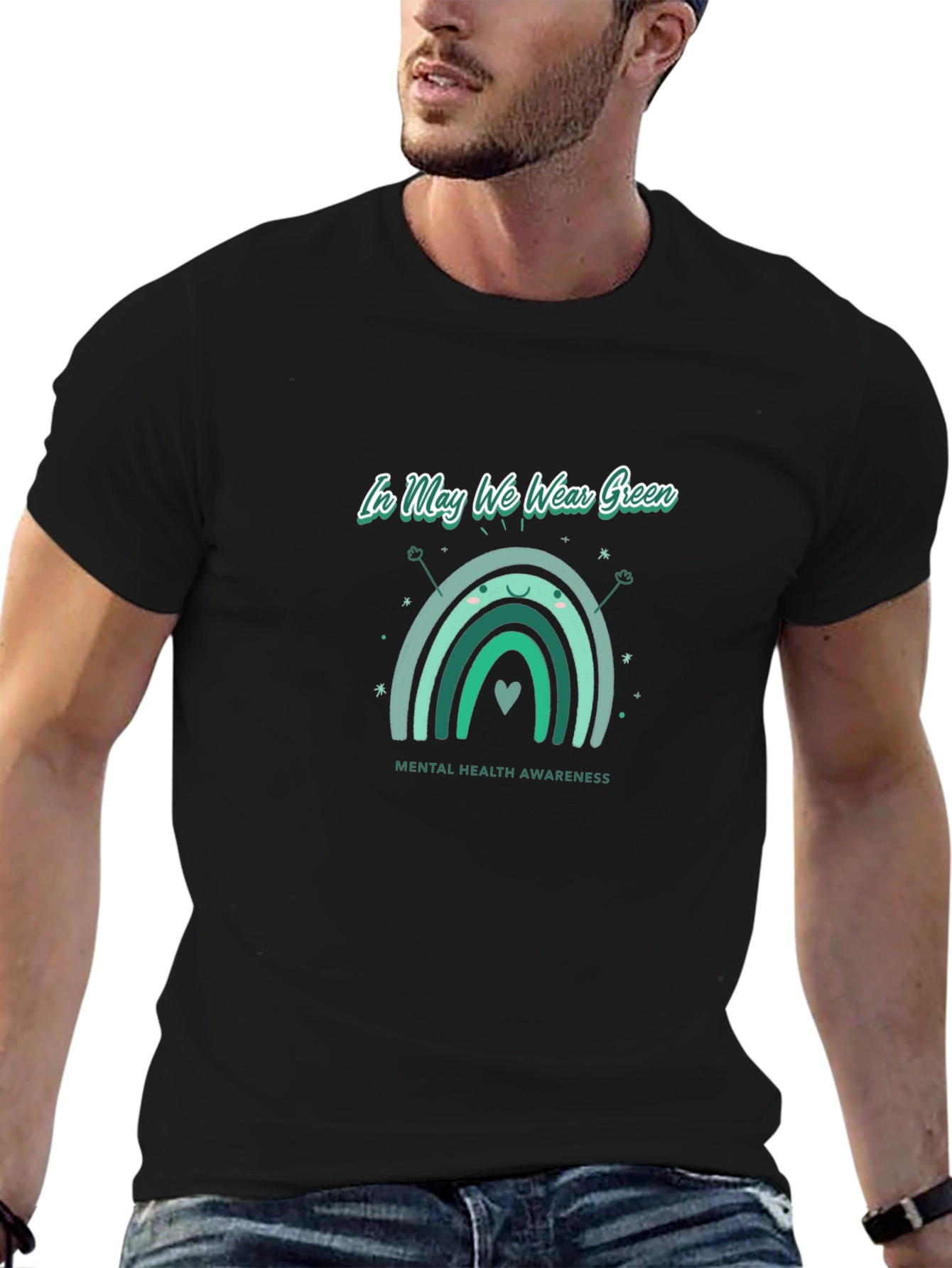 Mental Health Awareness Green Rainbow T-Shirt