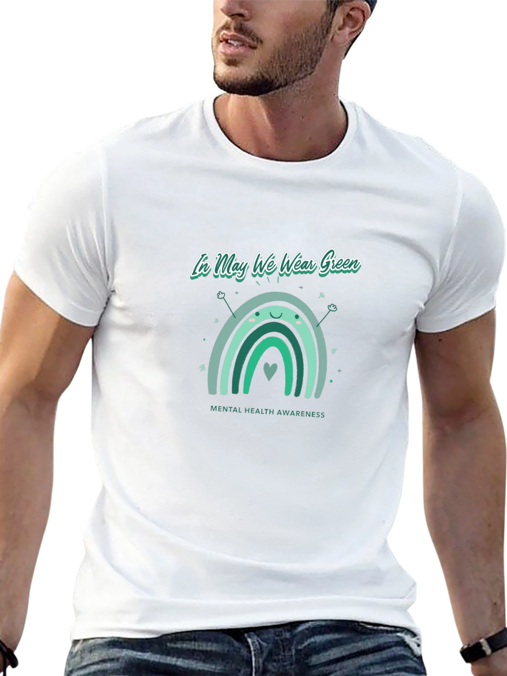 Mental Health Awareness Green Rainbow T-Shirt