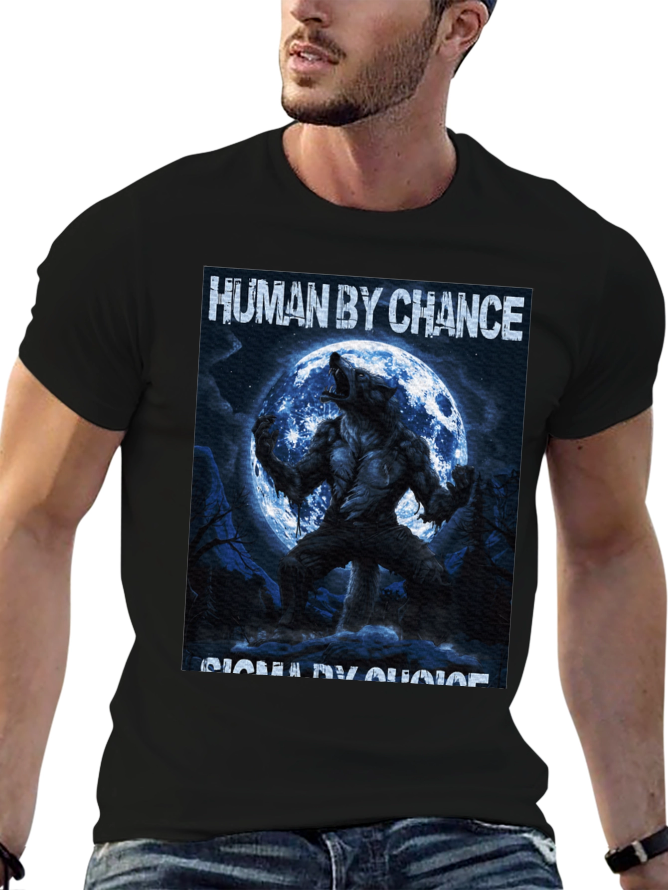 Human By Chance Werewolf Graphic Black T-Shirt