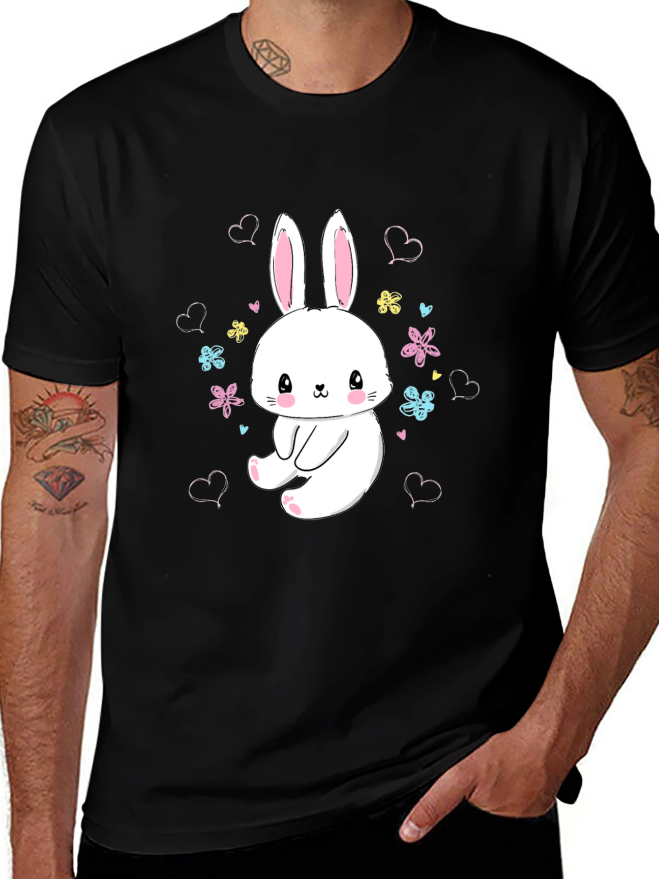Cute Bunny Graphic Tee - Black T-Shirt
