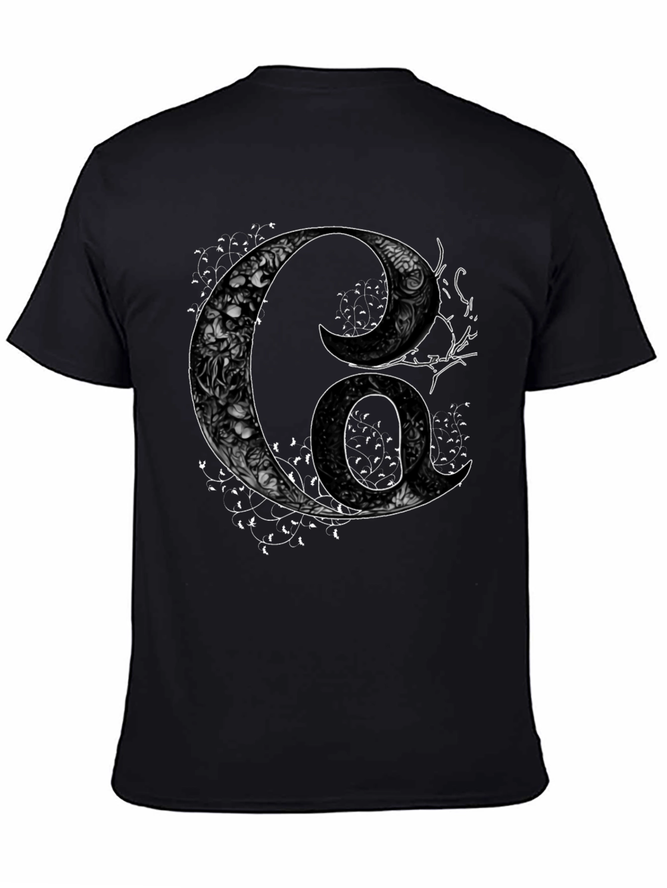 Floral Letter G Mens Black Graphic Tee