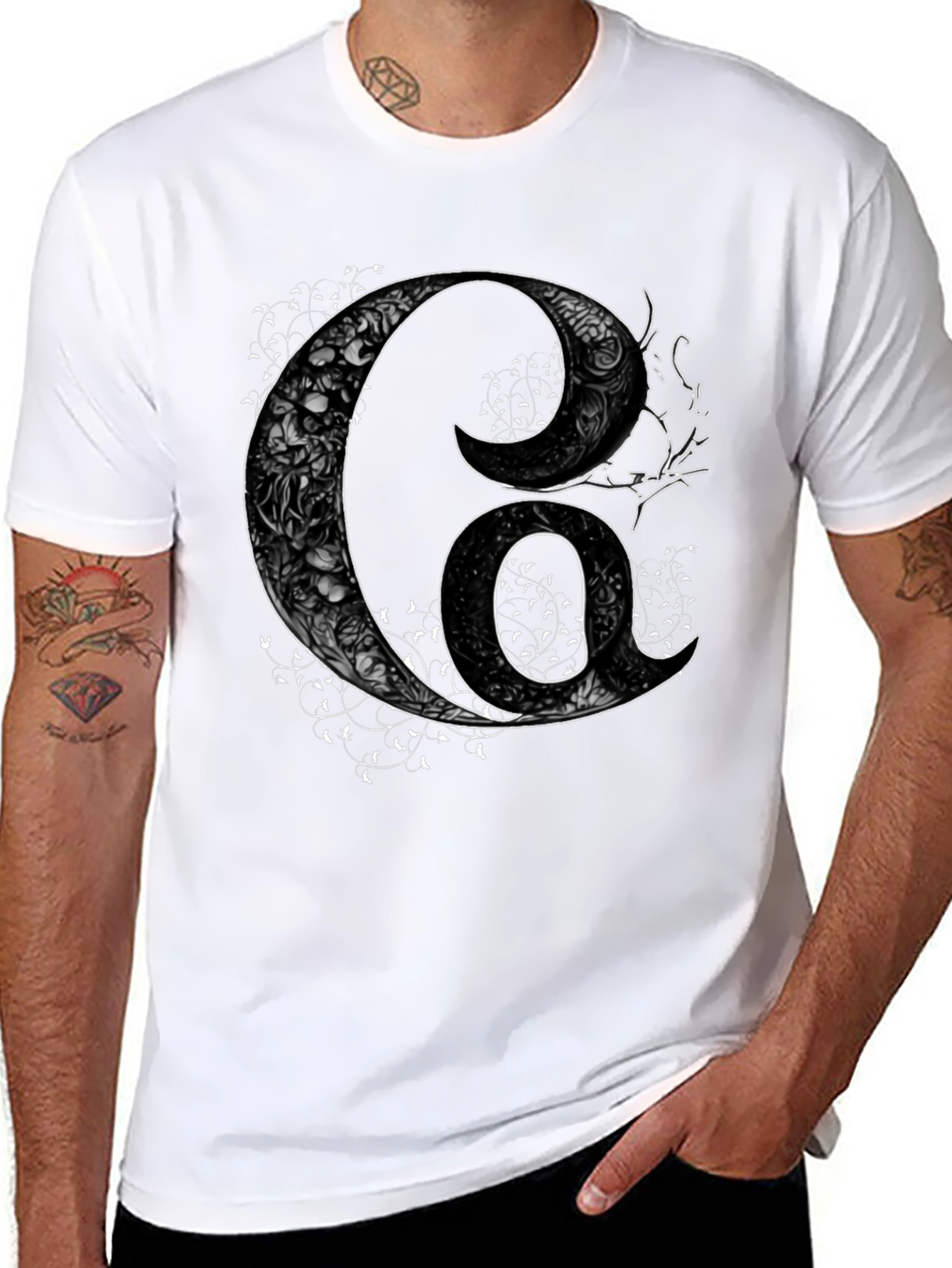 Floral Letter G Mens Black Graphic Tee