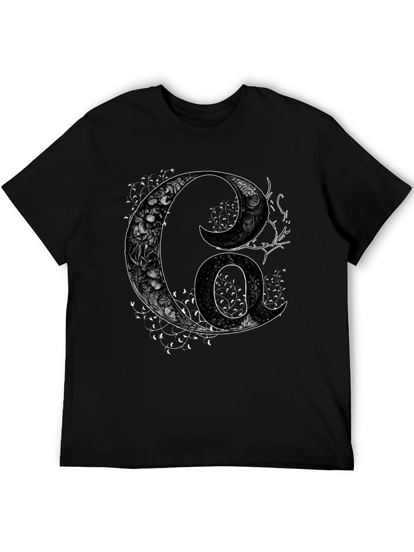 Floral Letter G Mens Black Graphic Tee