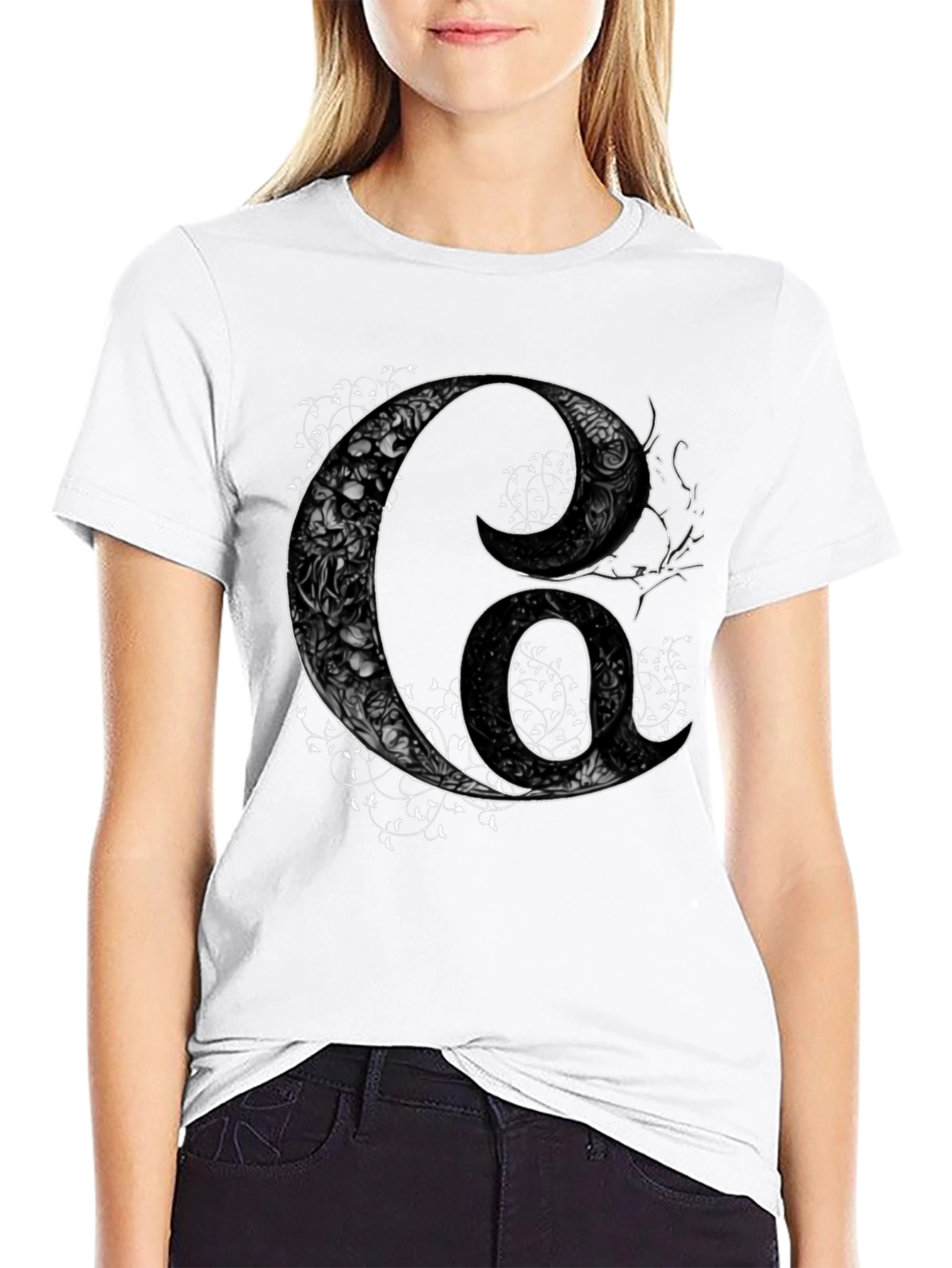 Floral Letter G Mens Black Graphic Tee