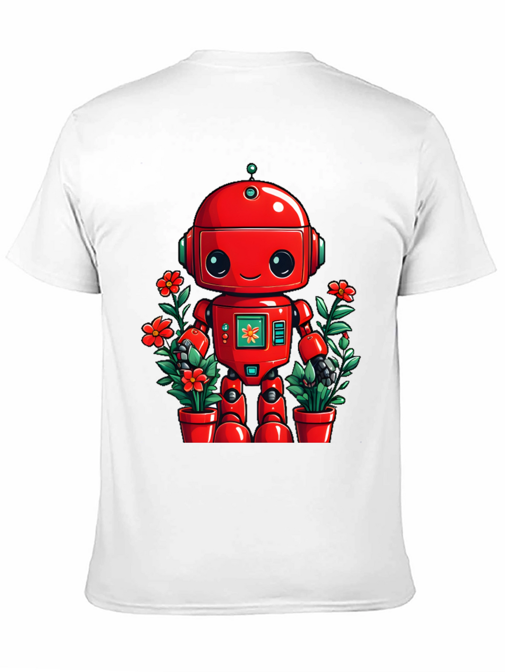 Robot & Flowers Graphic Tee - Black Cotton Shirt