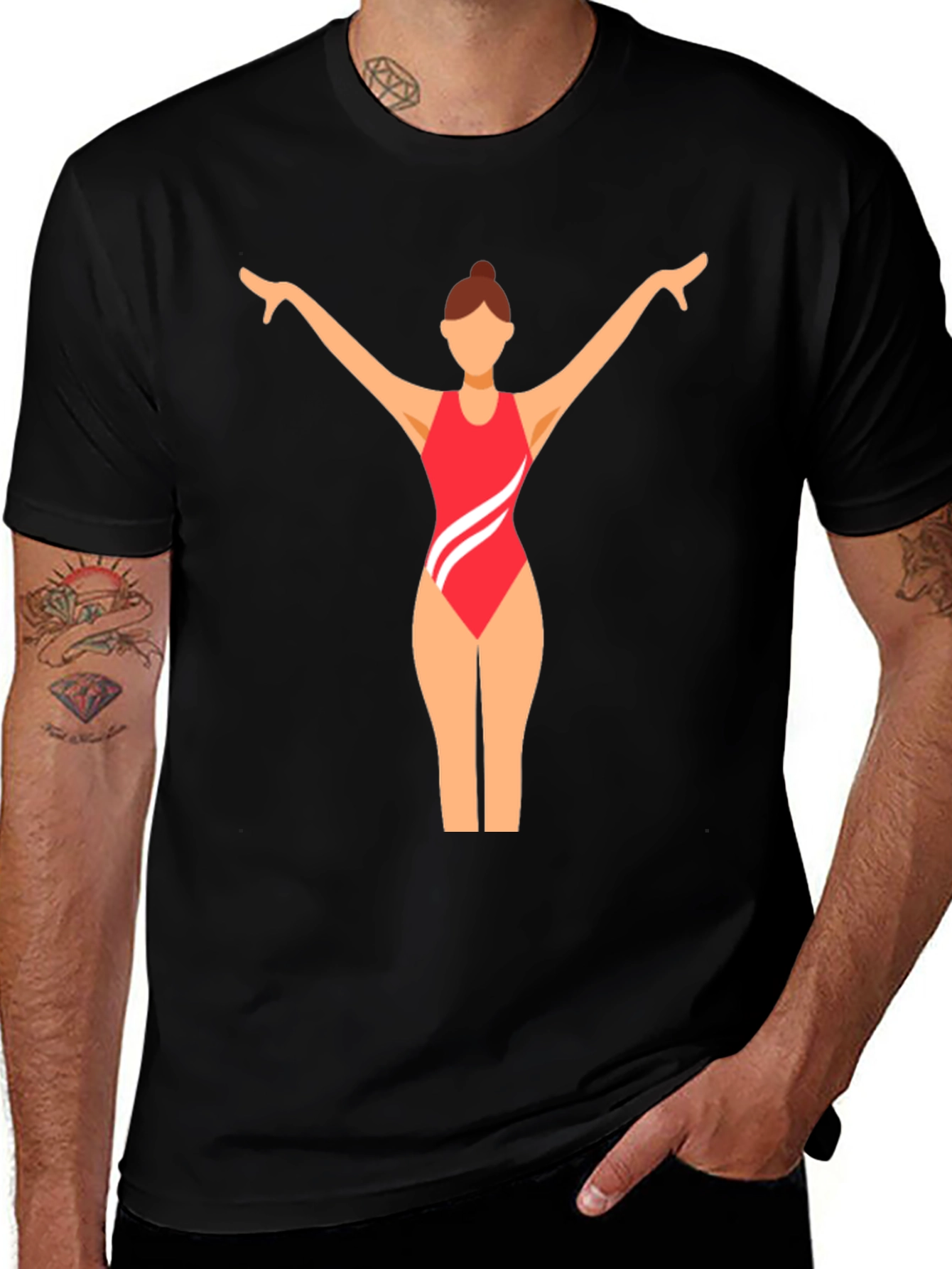 Black T-Shirt with Swimmer Graphic