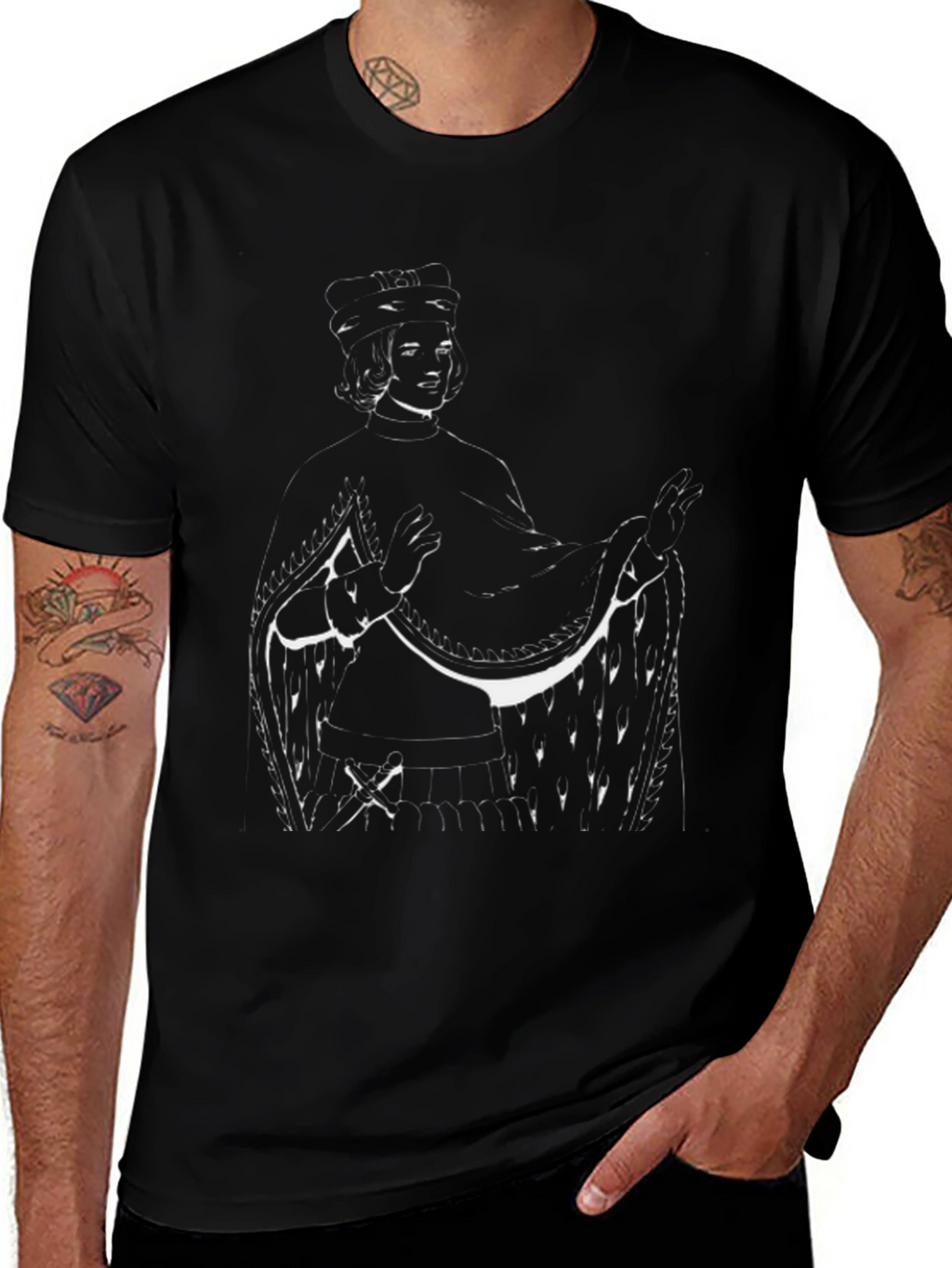Stylized Portrait Graphic Black T-Shirt