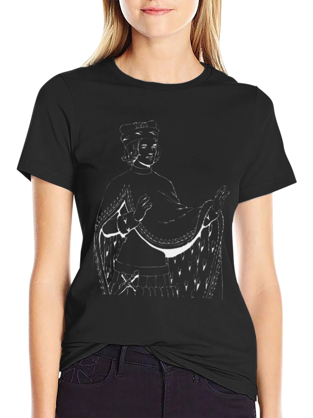 Stylized Portrait Graphic Black T-Shirt