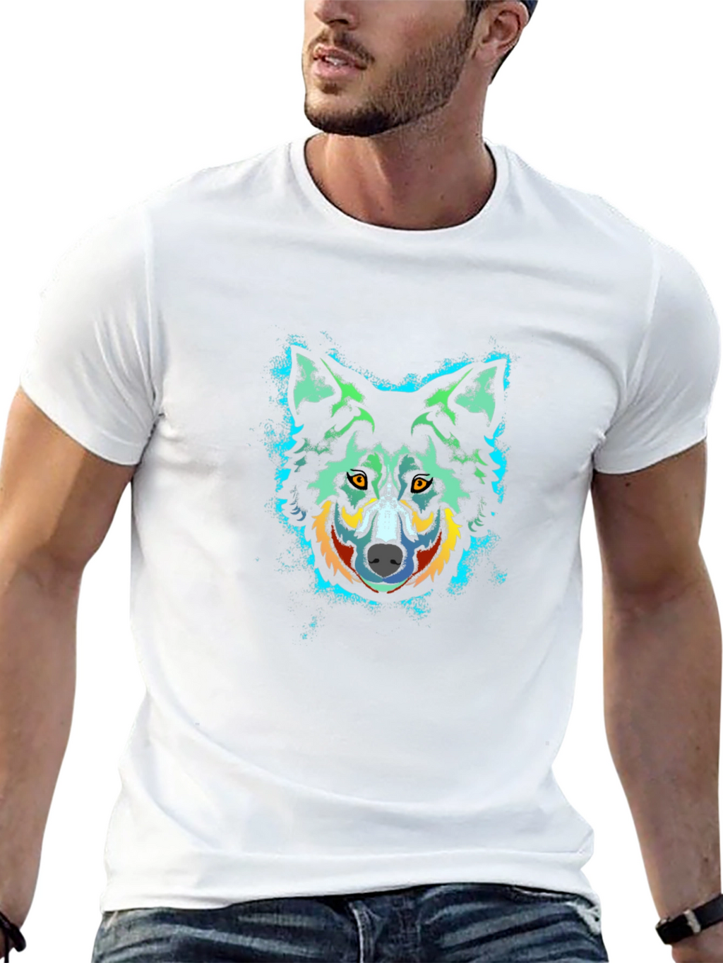 Wolf Graphic Print Crew Neck Black T-Shirt