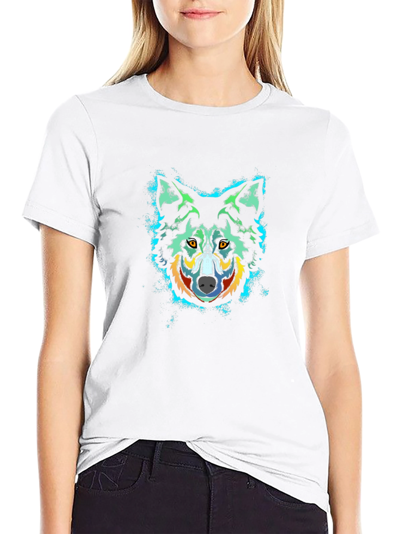 Wolf Graphic Print Crew Neck Black T-Shirt