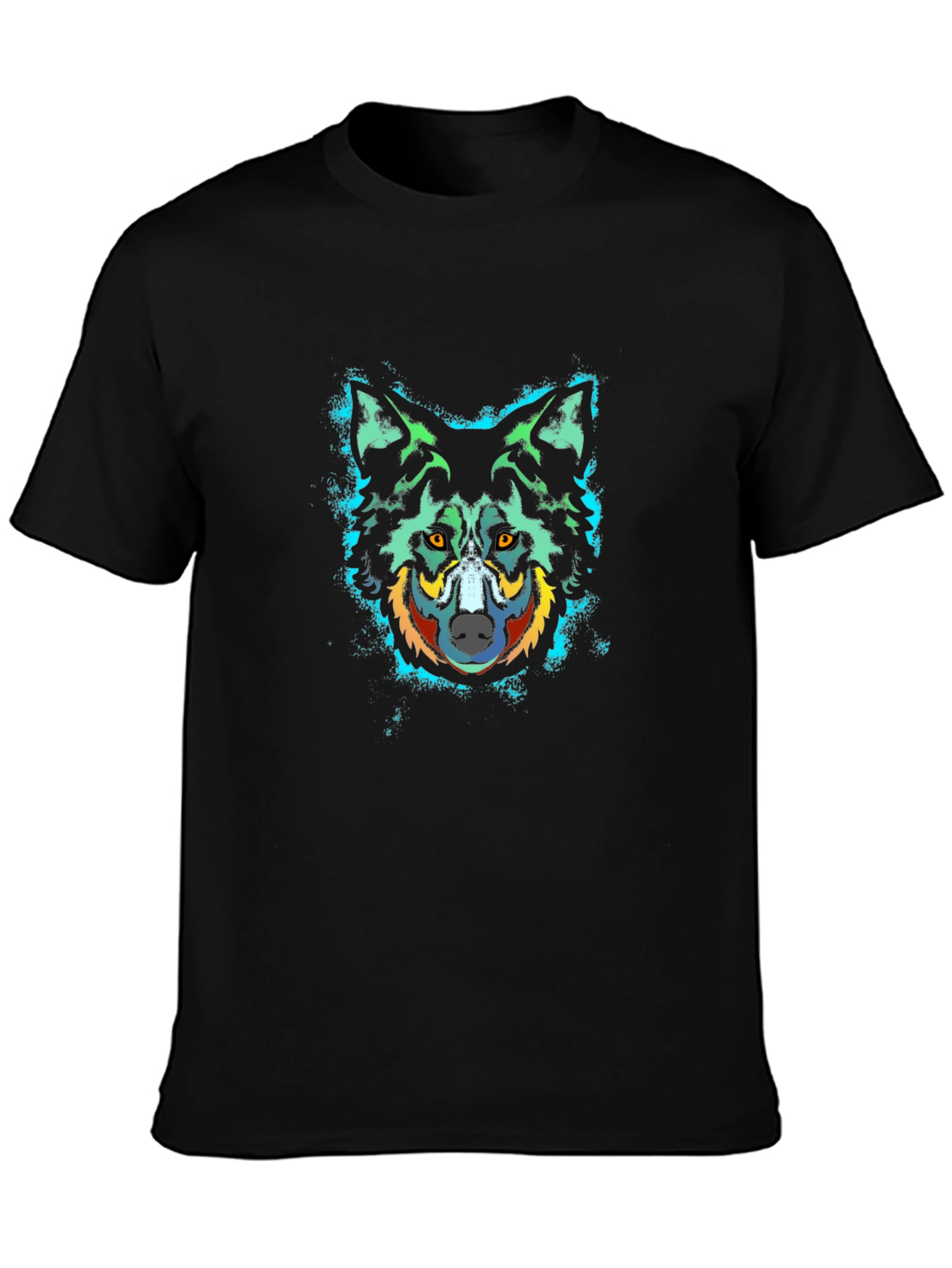 Wolf Graphic Print Crew Neck Black T-Shirt