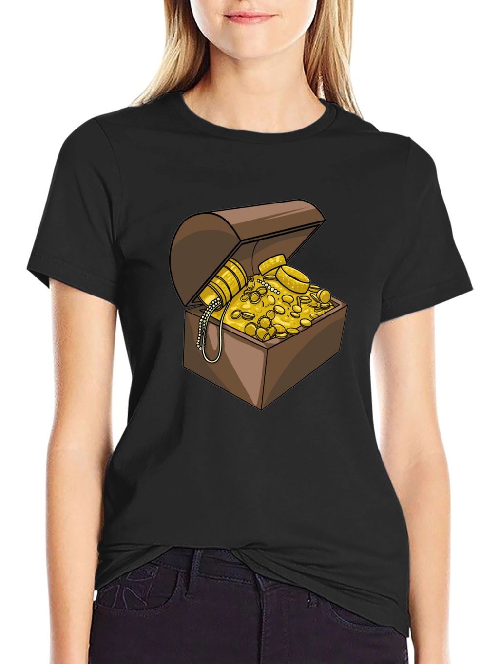 Treasure Chest Graphic Tee - Black Cotton Casual Shirt
