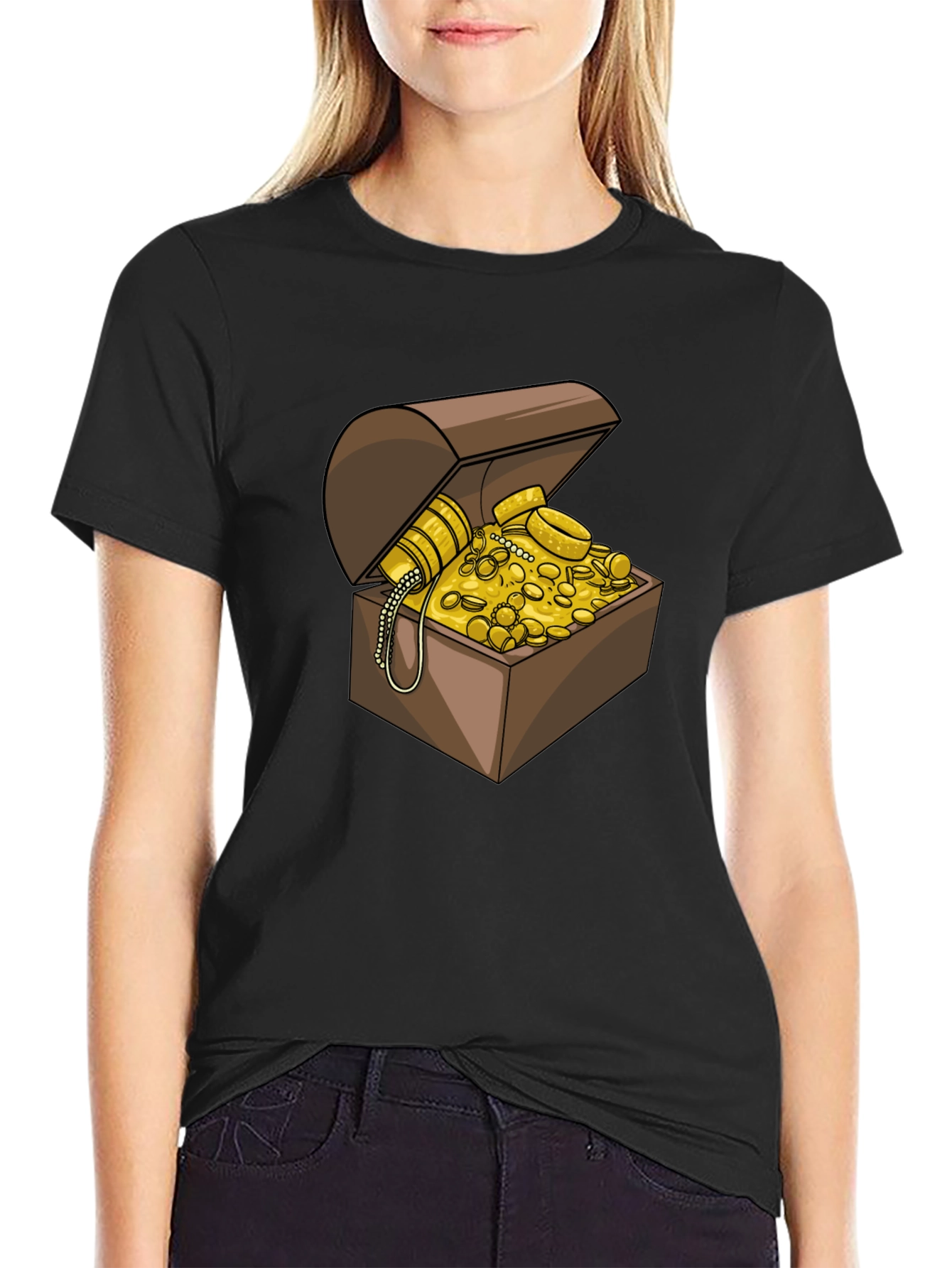 Treasure Chest Graphic Tee - Black Cotton Casual Shirt