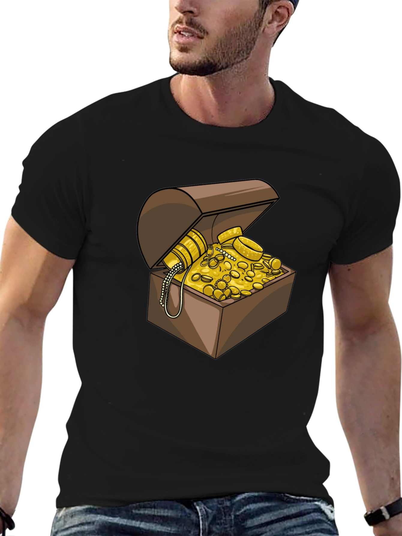 Treasure Chest Graphic Tee - Black Cotton Casual Shirt