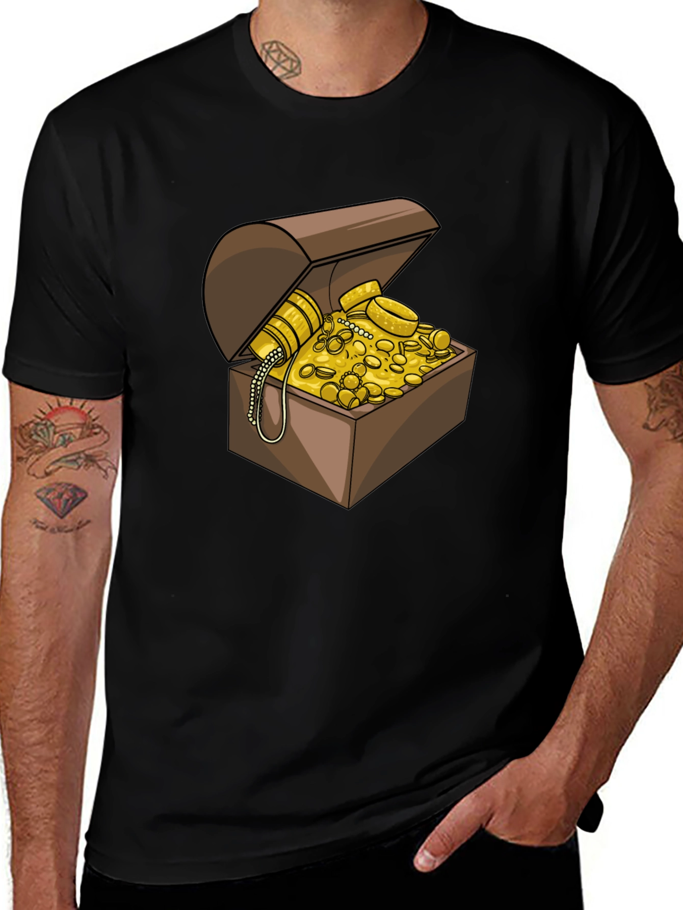 Treasure Chest Graphic Tee - Black Cotton Casual Shirt