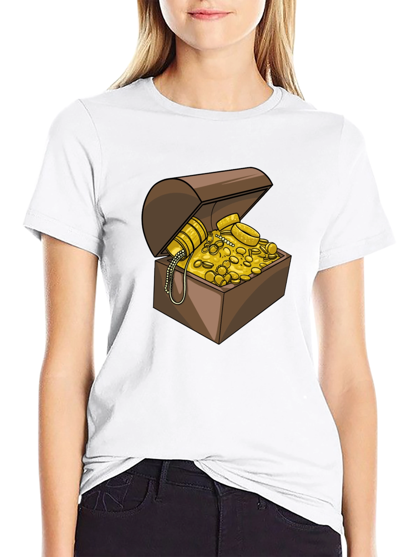 Treasure Chest Graphic Tee - Black Cotton Casual Shirt