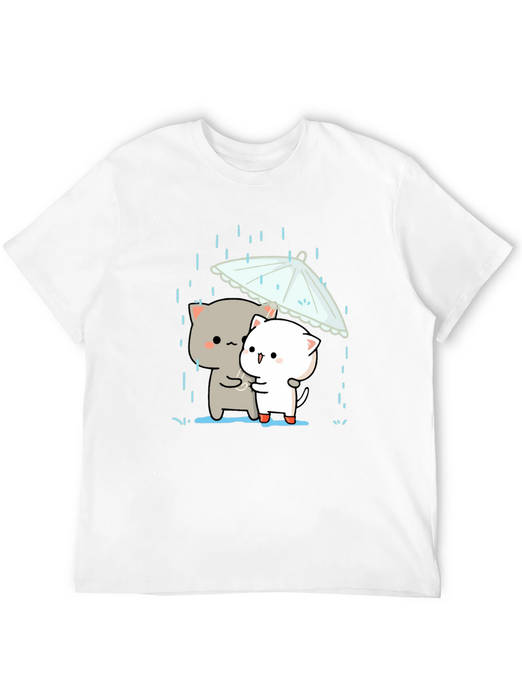 Cute Cats Under Umbrella Graphic Tee - Black