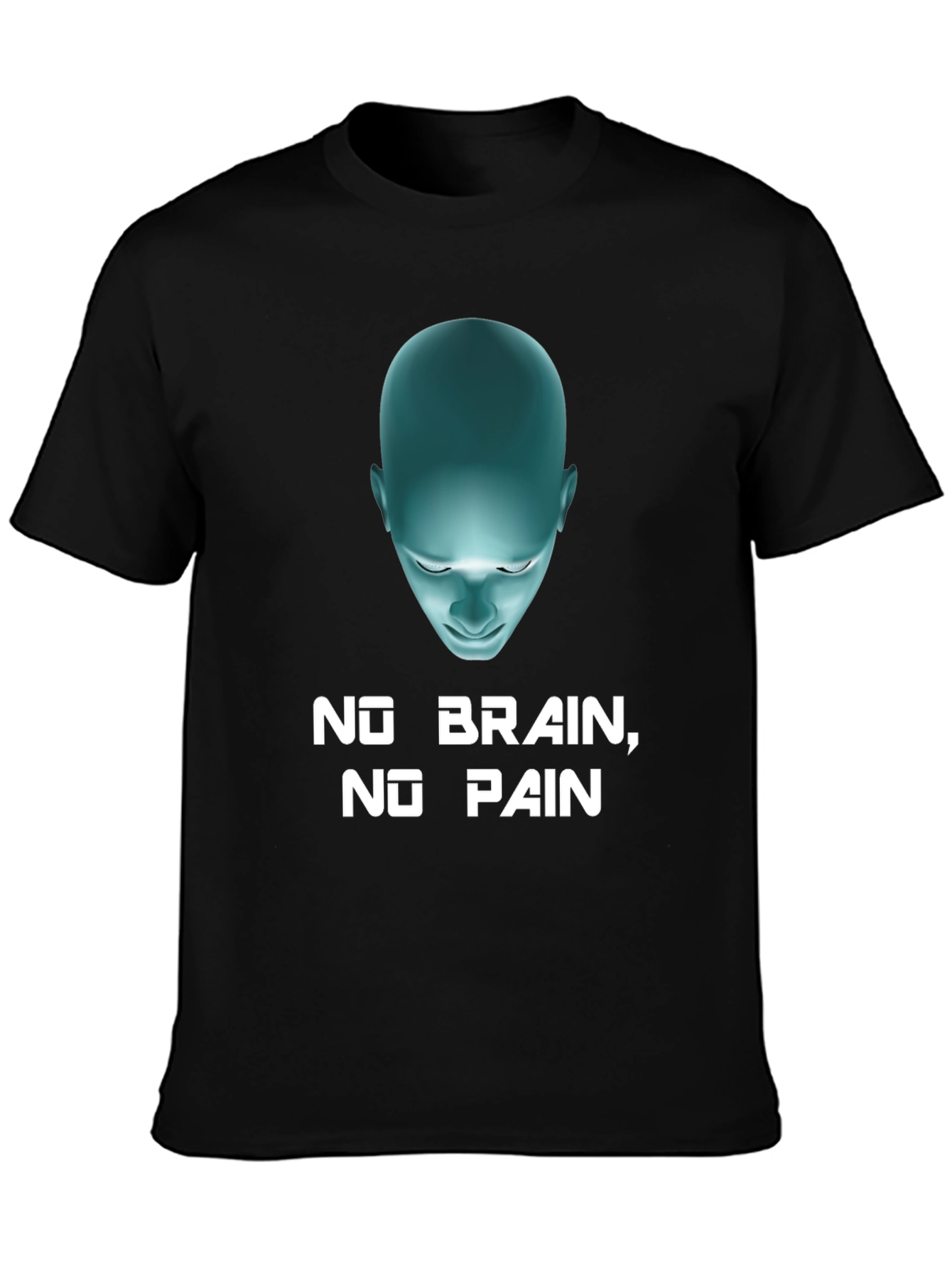 Humorous No Brain No Pain Graphic Tee - Black