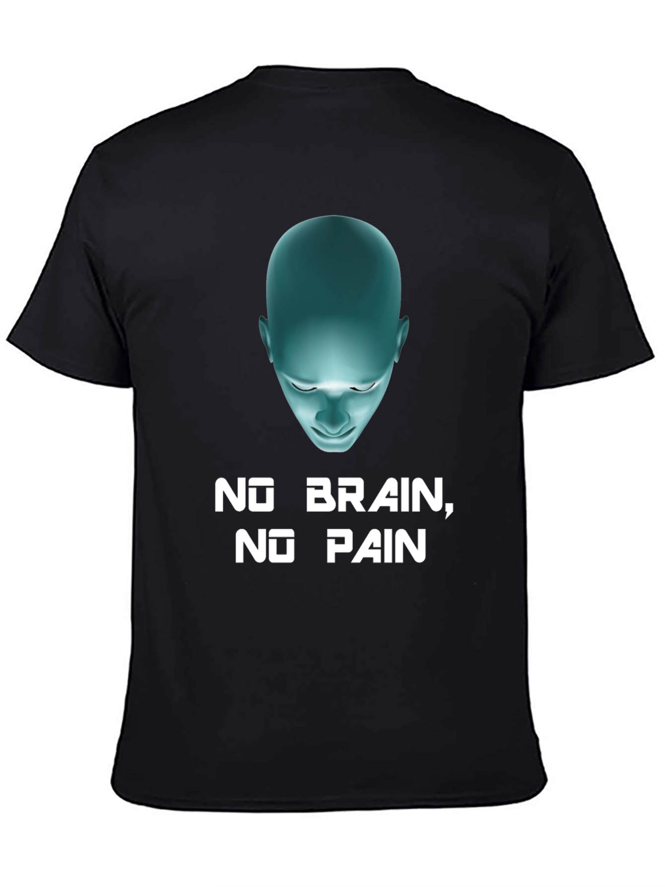 Humorous No Brain No Pain Graphic Tee - Black