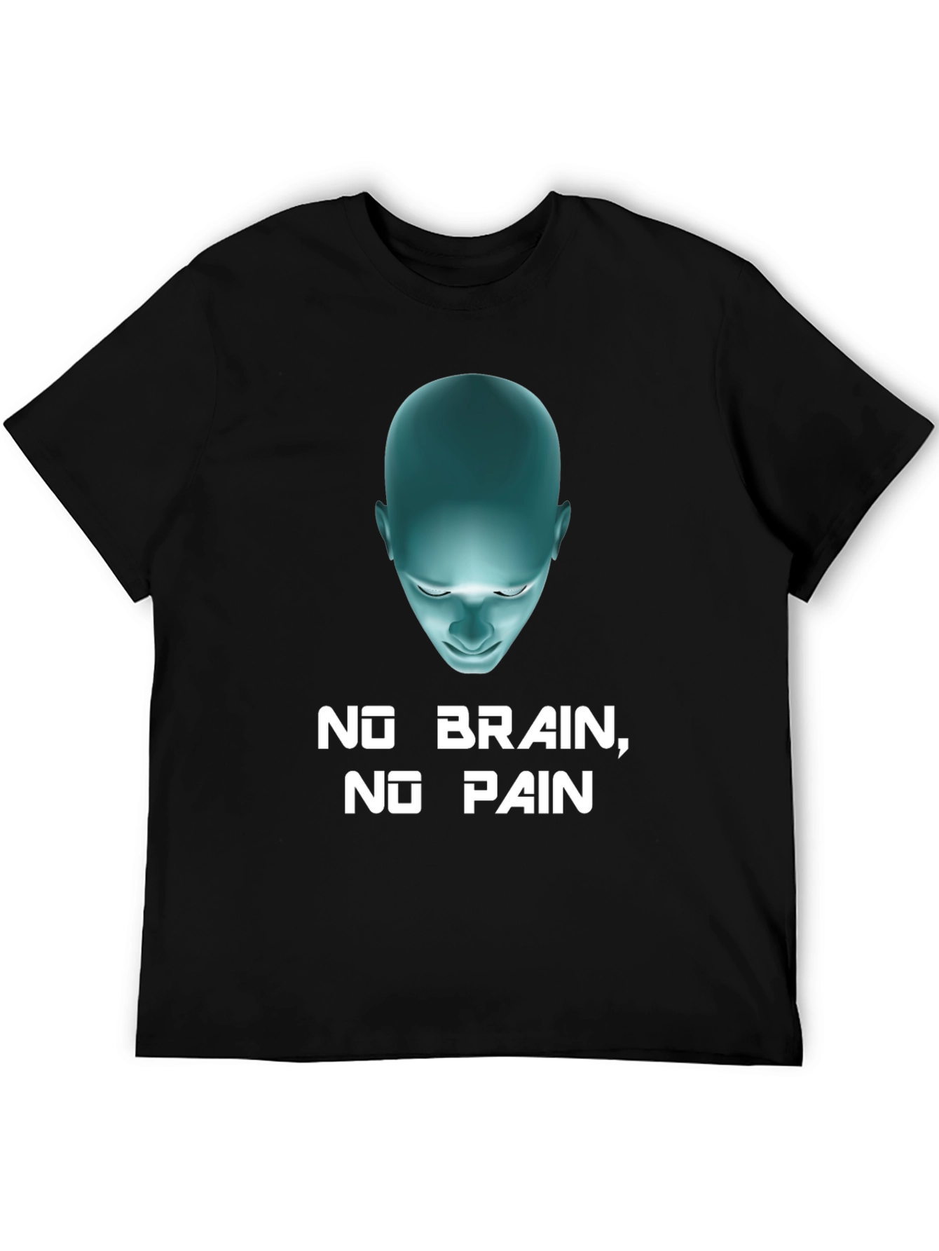 Humorous No Brain No Pain Graphic Tee - Black