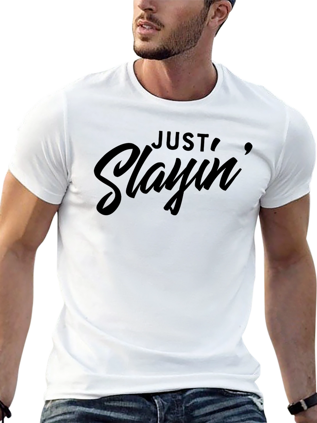 Just Slayin Graphic Tee - Stylish Black Cotton T-Shirt