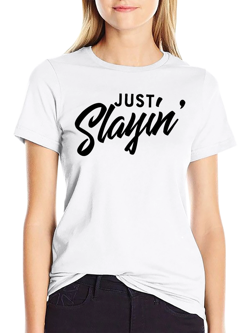 Just Slayin Graphic Tee - Stylish Black Cotton T-Shirt