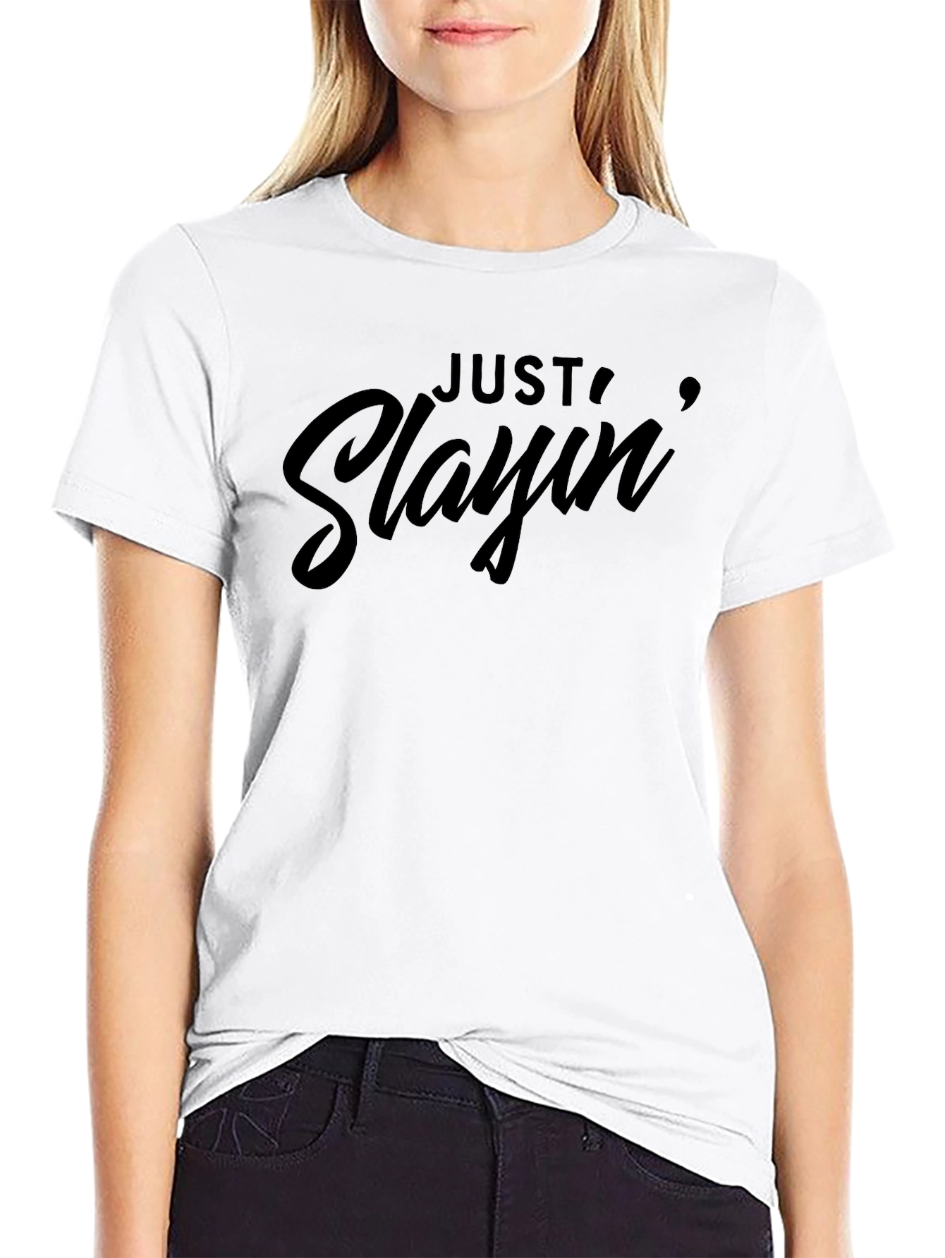 Just Slayin Graphic Tee - Stylish Black Cotton T-Shirt