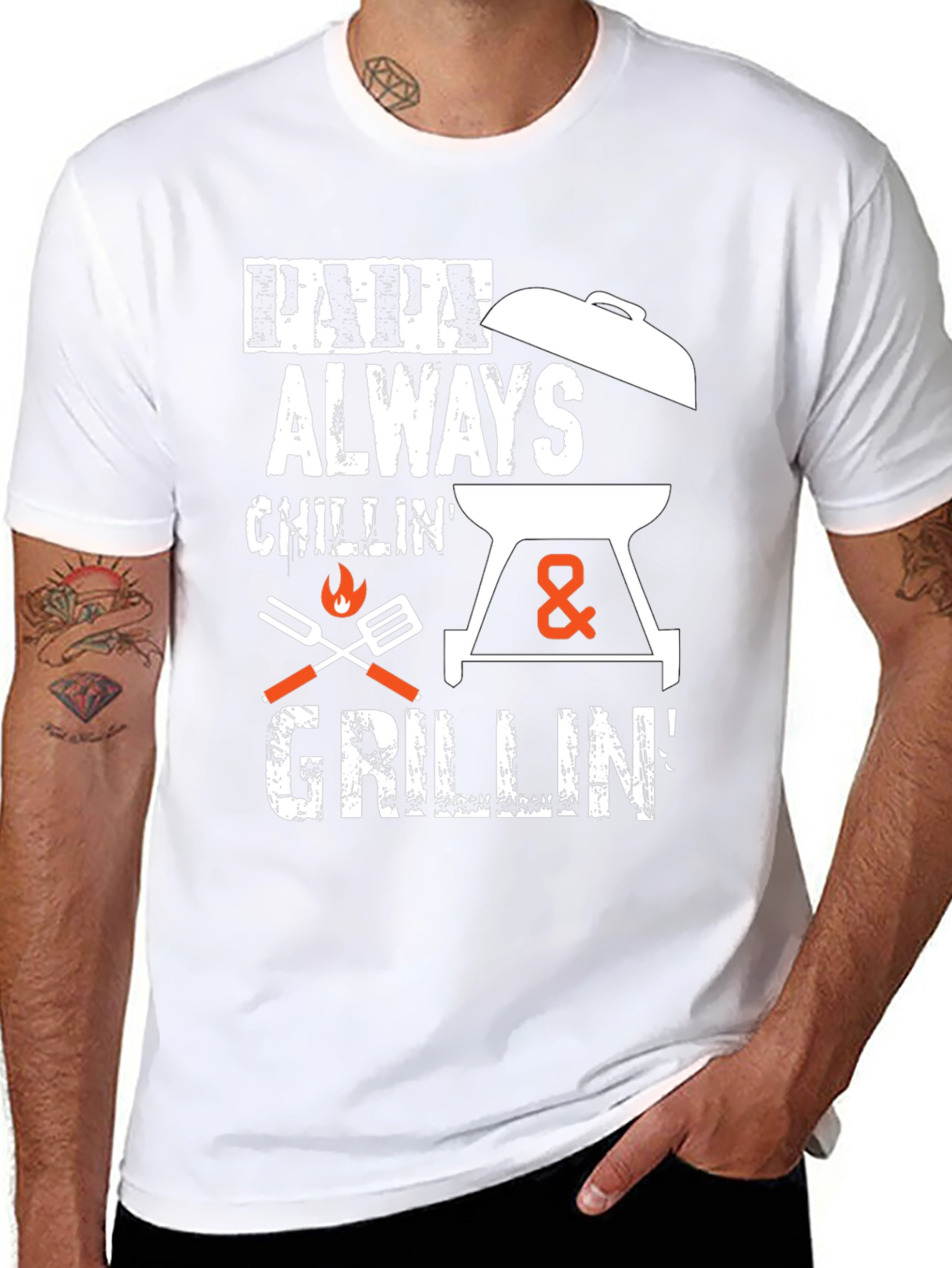 Papa Always Chillin & Grillin Black Graphic T-Shirt