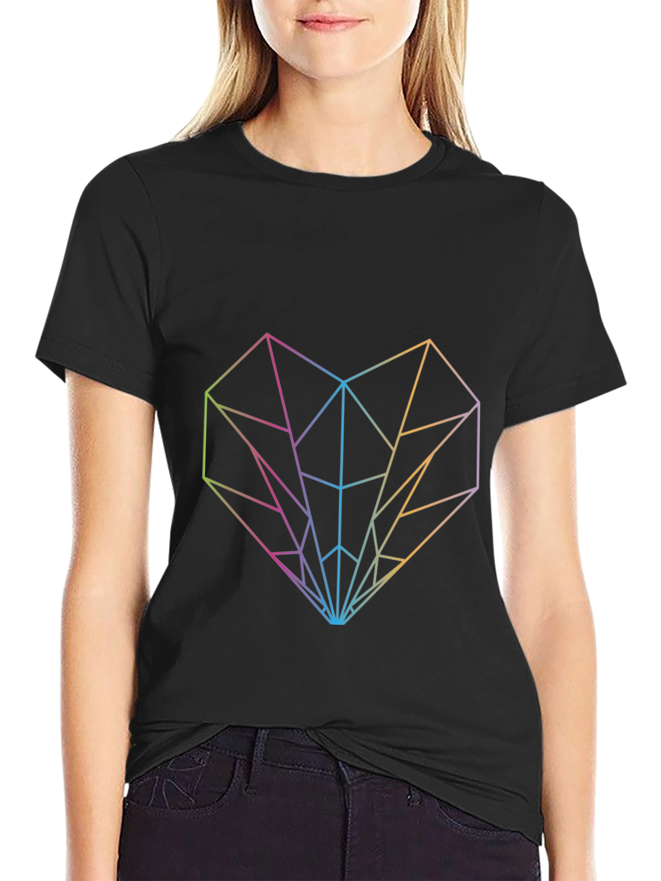 Geometric Heart Graphic Tee - Modern Rainbow Design