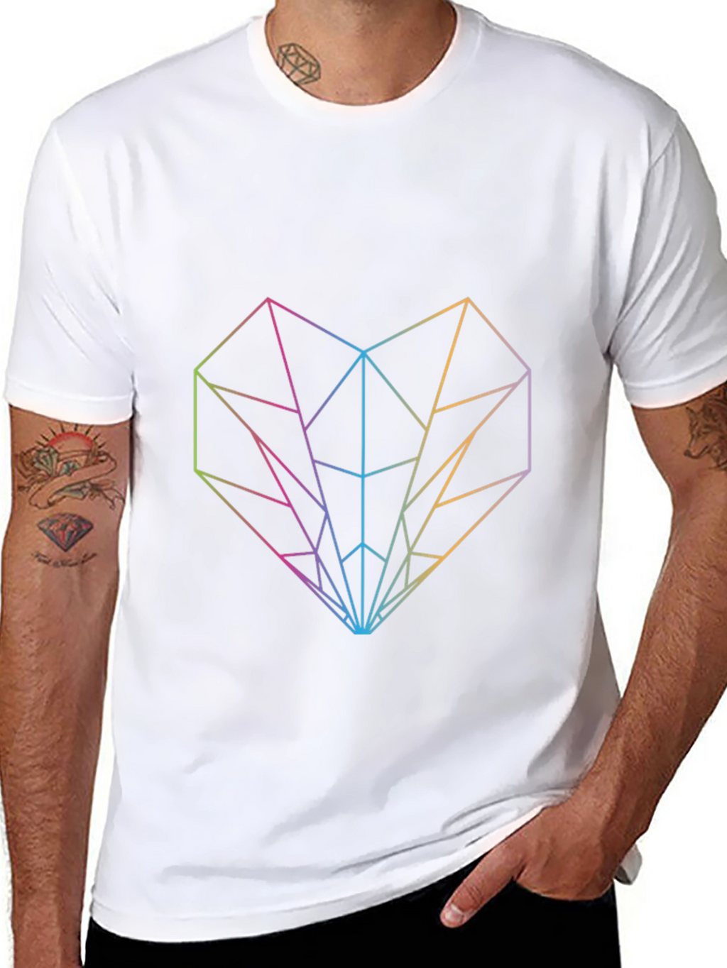 Geometric Heart Graphic Tee - Modern Rainbow Design