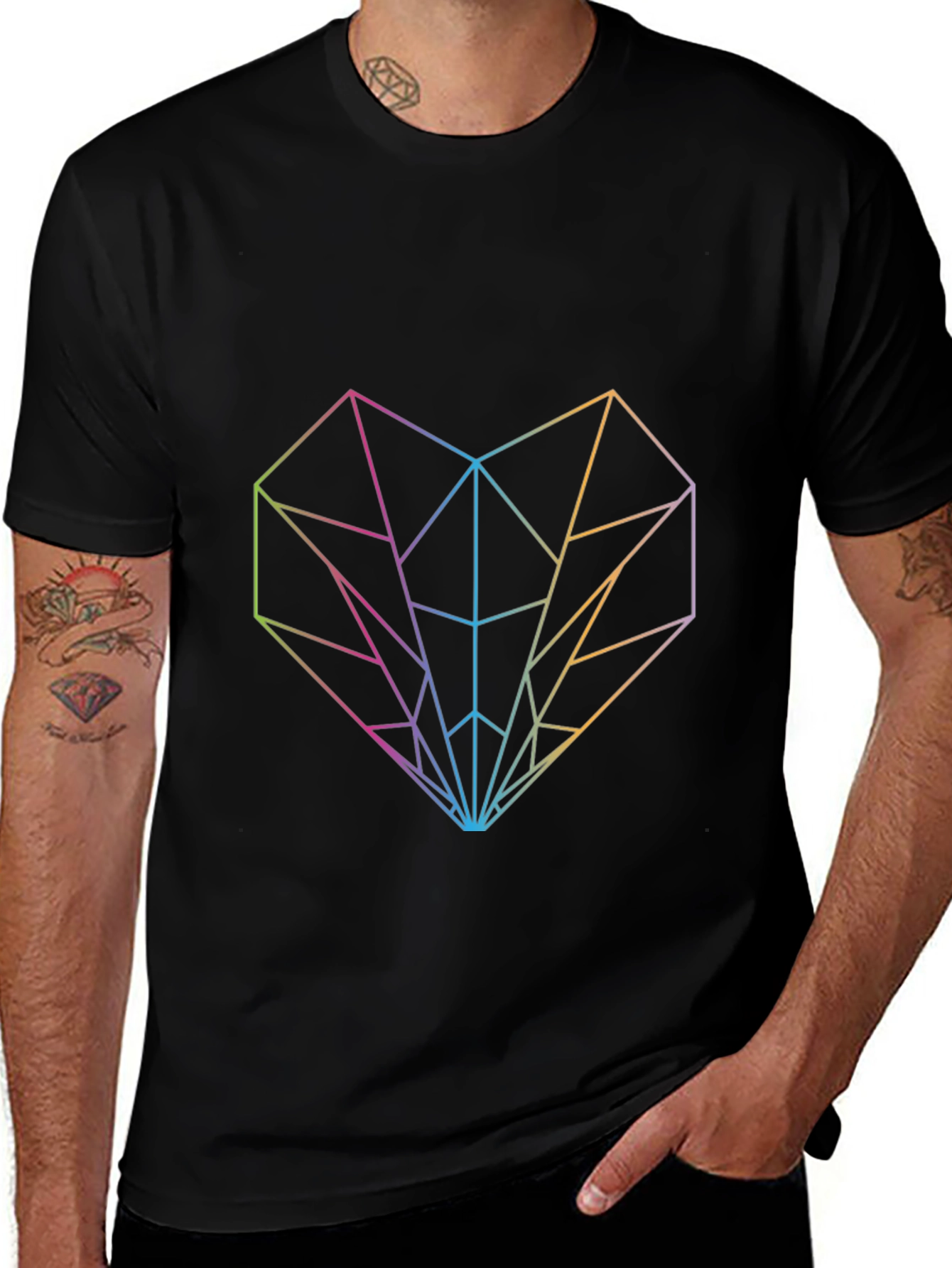 Geometric Heart Graphic Tee - Modern Rainbow Design