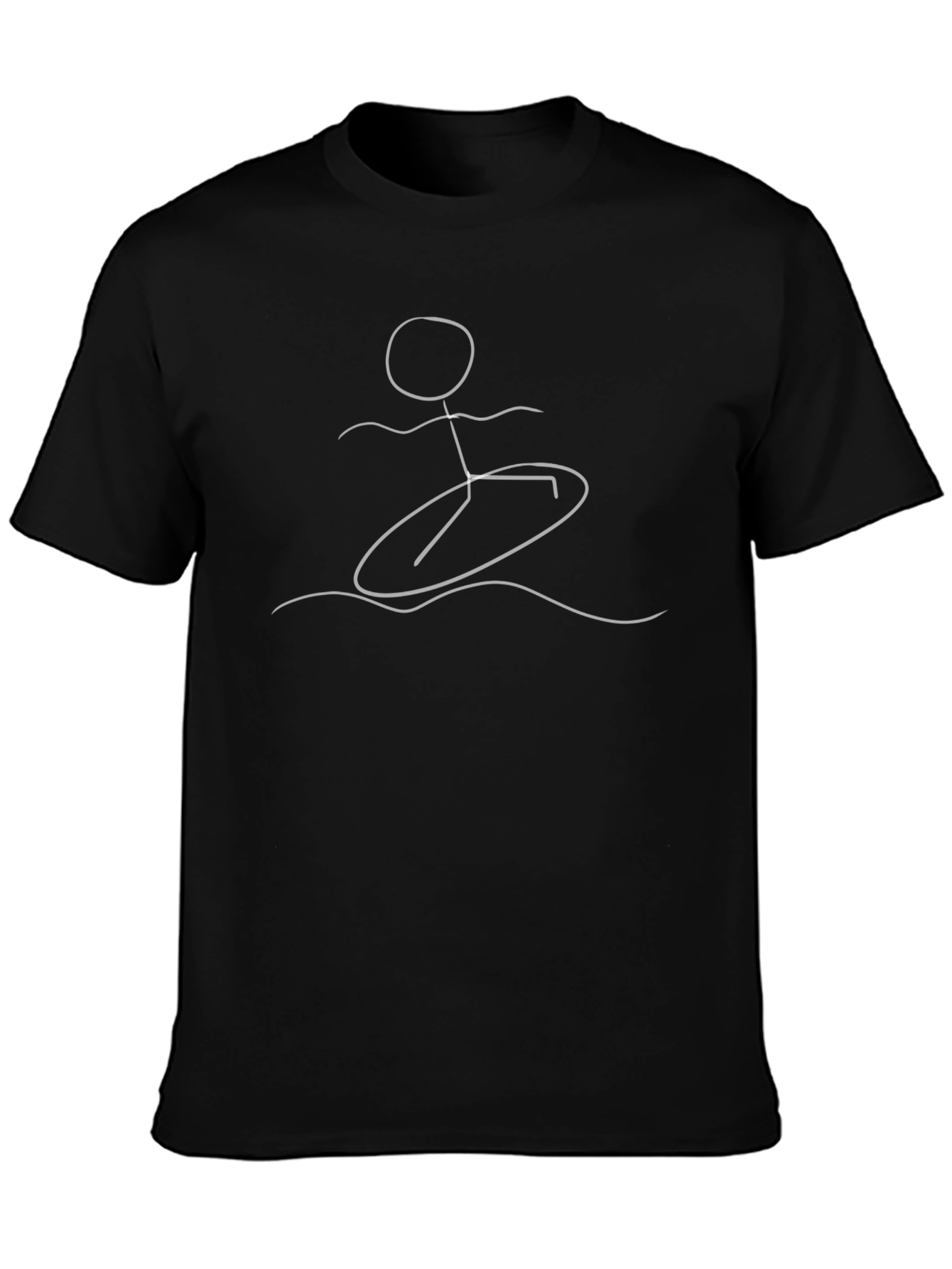 Stick Figure Surfing T-Shirt - Black