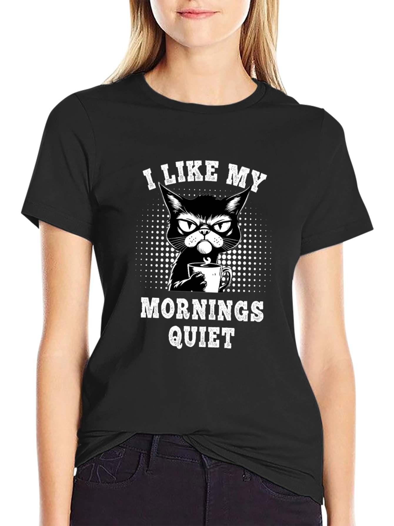 Quiet Mornings Cat Graphic Tee - Black